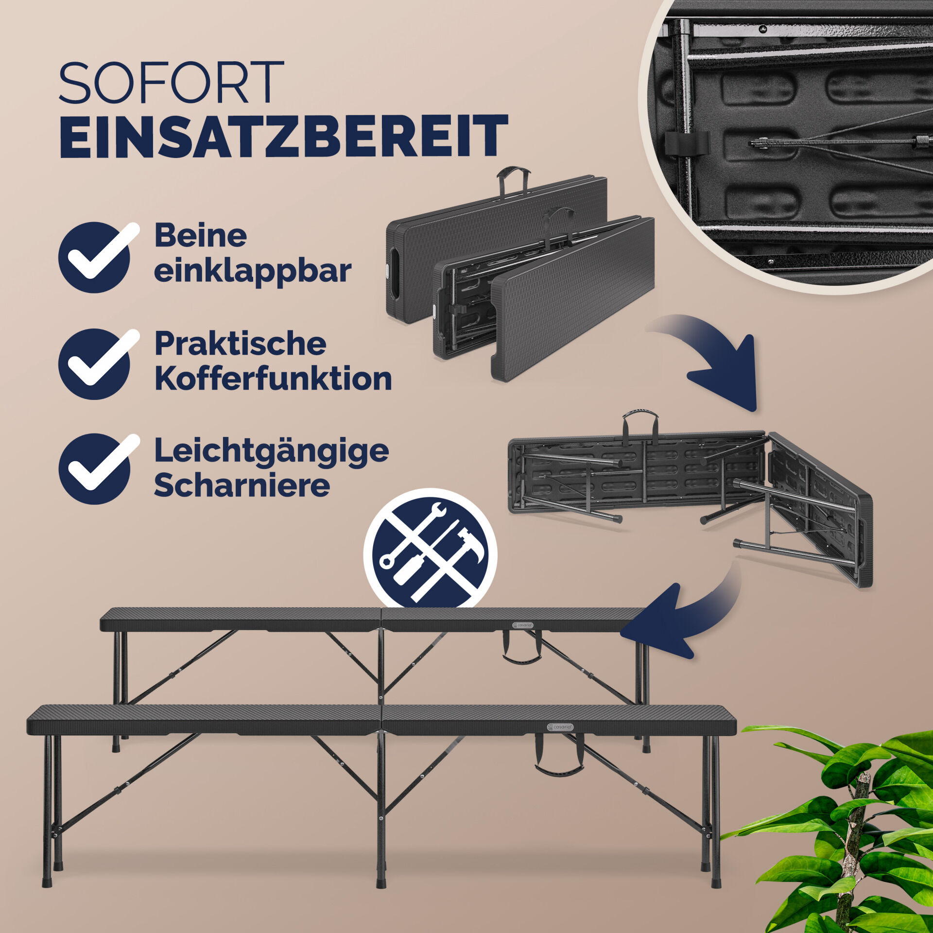 Rattanbänke Malmö 2er-Set Schwarz 180cm