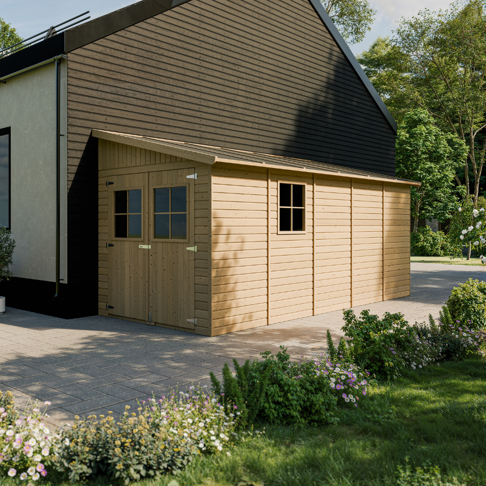 Holzschuppen M341A+M341G mit Boden – 205 x 493 cm – 10 m2