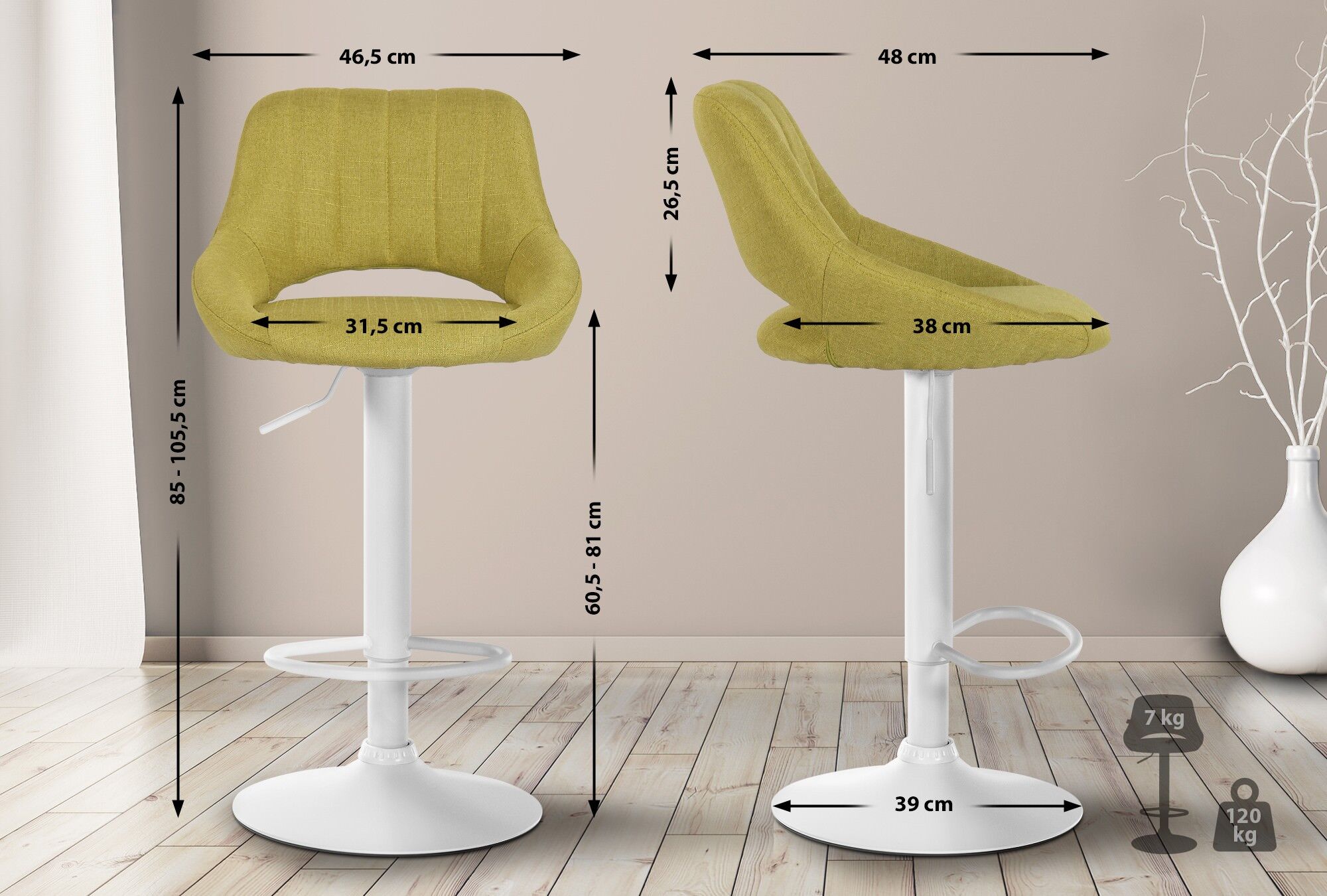 2er Set Barhocker Milet Stoff W, grün