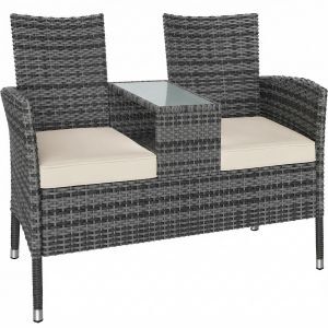 Polyrattan Kino Bank Grau/Beige 145x58x87cm