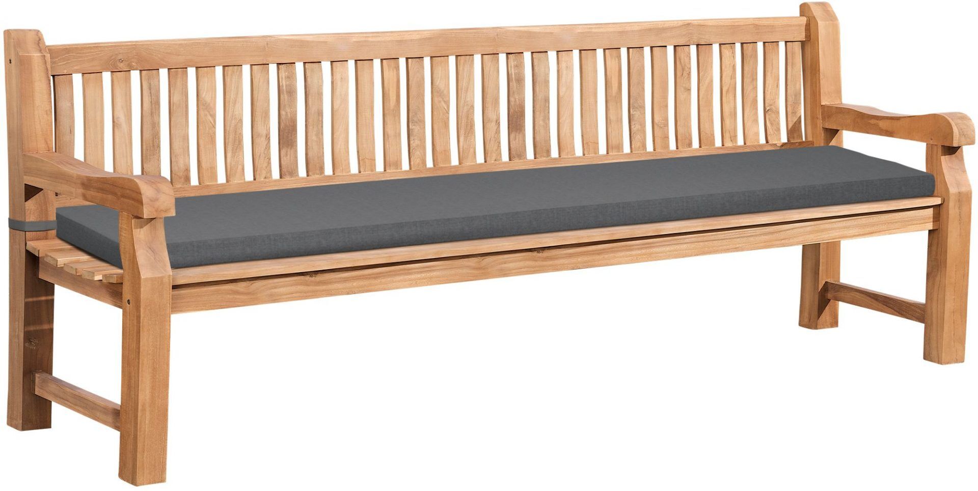 Teakbank Jackson mit Sitzkissen 240 cm + teak, dunkelgrau