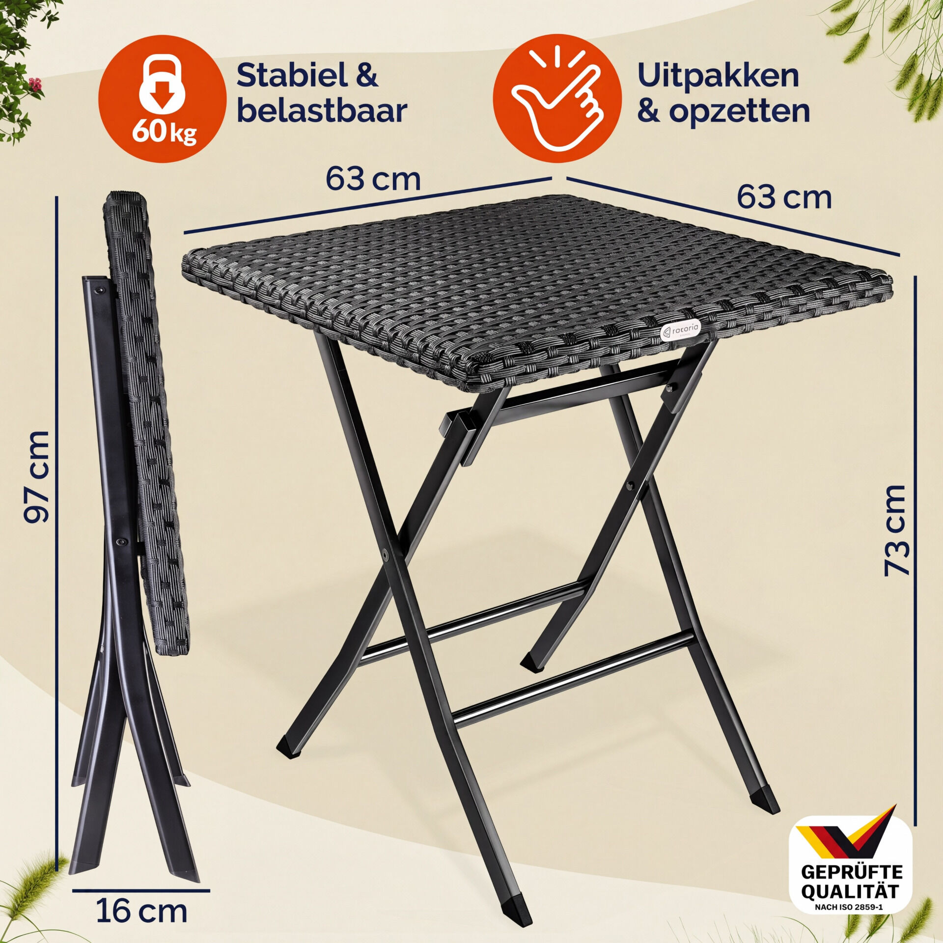 Polyrattan Klapptisch Rom Schwarz 75x65x65cm