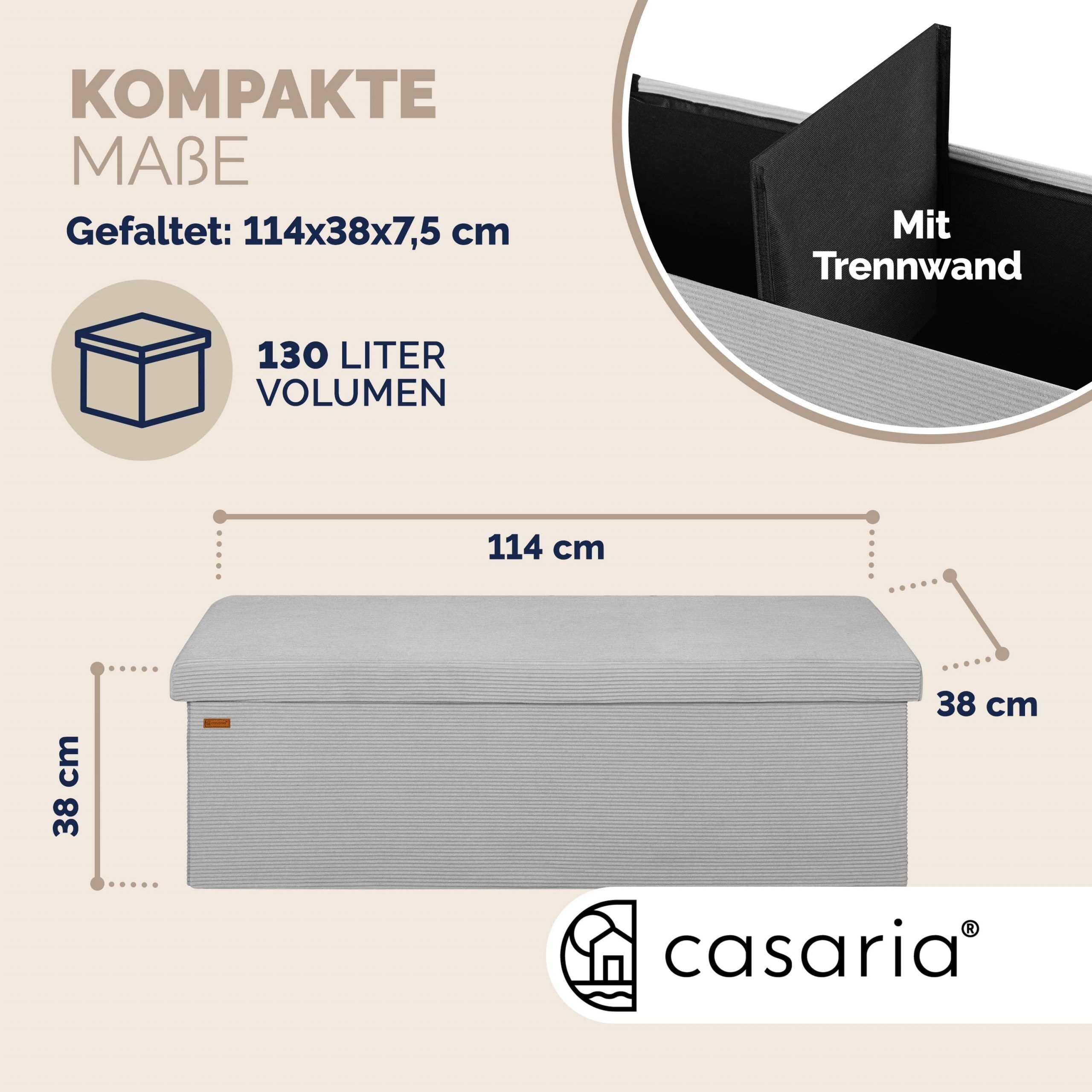 Sitzbank Grau Cord 114x38x38cm MDF faltbar