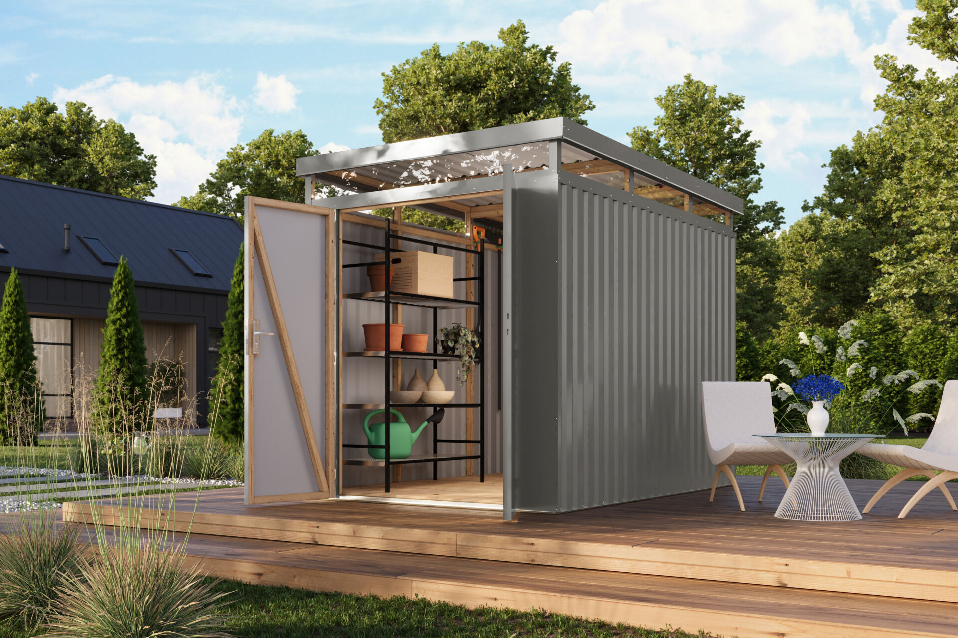 Karibu Flachdach Metall Gartenhaus Aurum 2,5