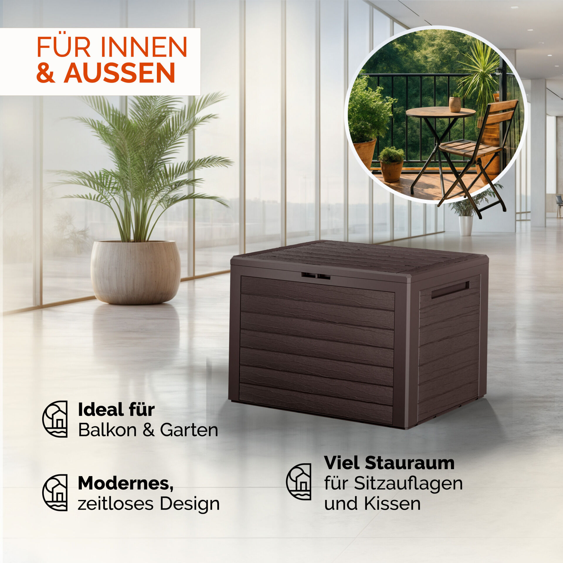 Gartenbox Lille 190L Braun in Holzoptik wetterfest abschließbar