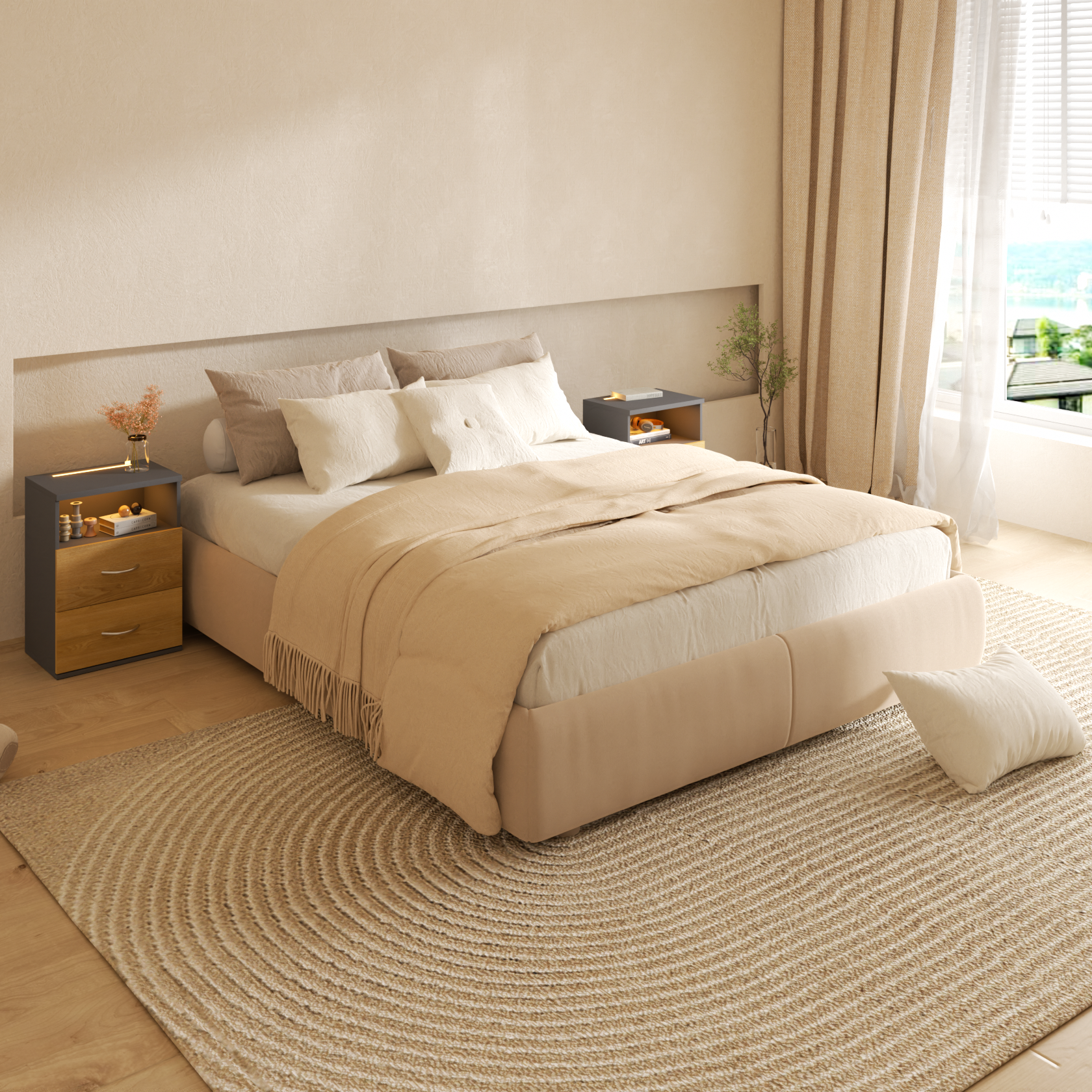 Nachttisch Jamie 2er-Set Holz/Grau 55x40x28cm