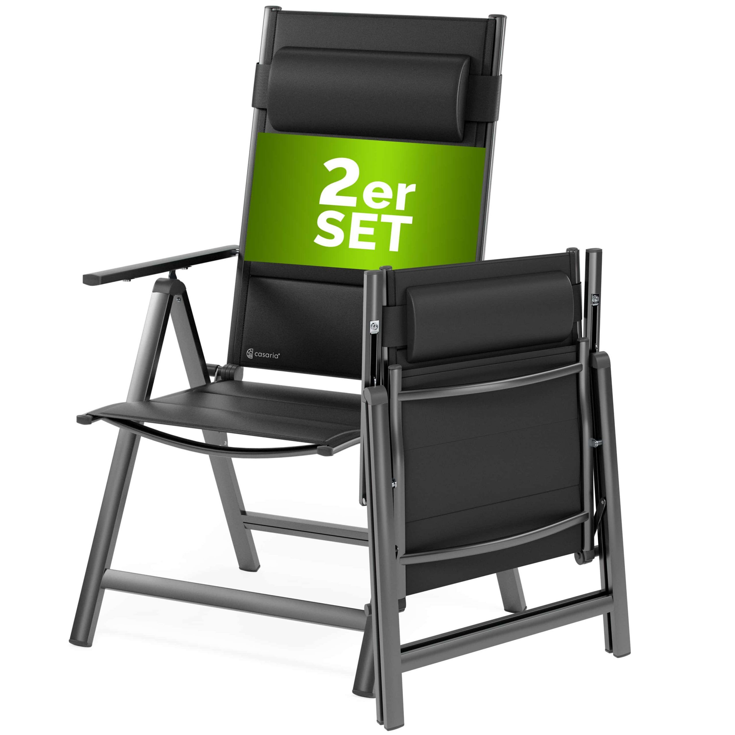 Gartenstuhl Hochlehner klappbar Bern Premium 2er-Set Anthrazit Alu gepolstert + verstellbar