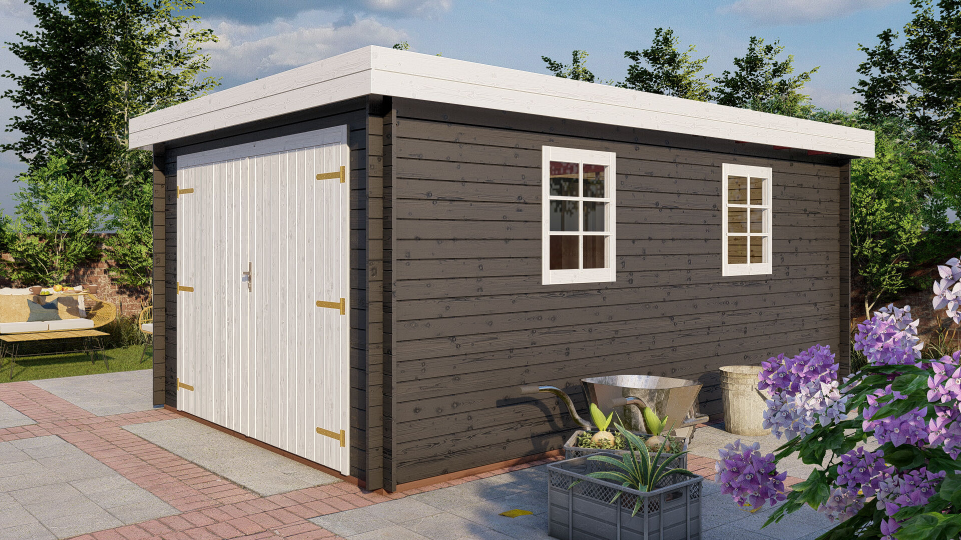 Flachdach Holzgarage Schweden 50 – 28 mm Blockbohlen Garage mit Holztor