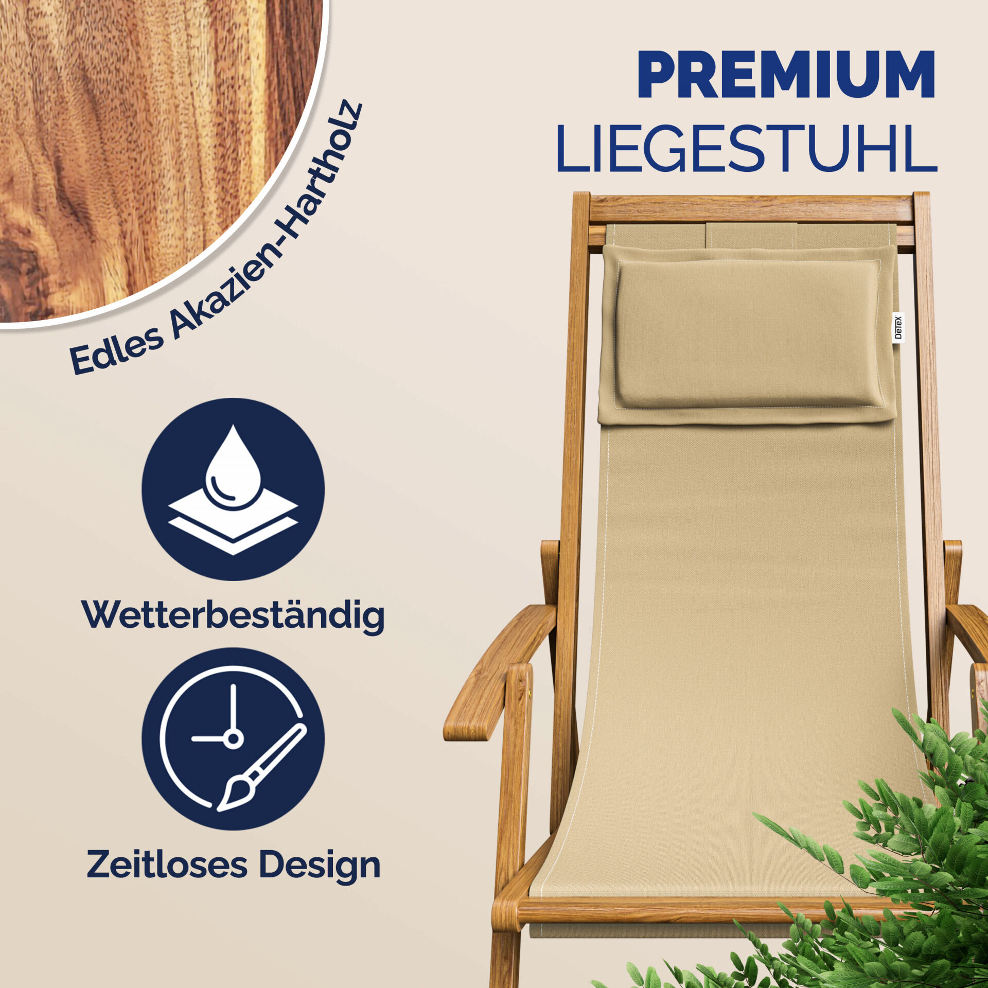 Gartenliege Creme Akazienholz 94x60x94cm