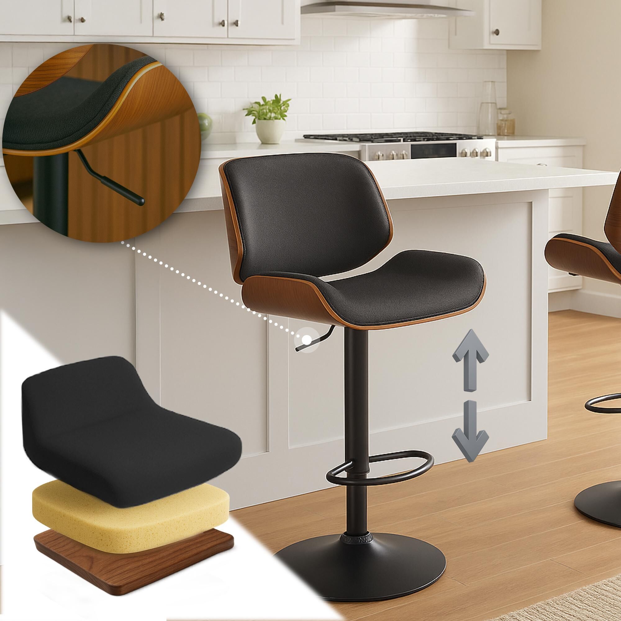 Barhocker Beverley B Stoff, walnuss/schwarz