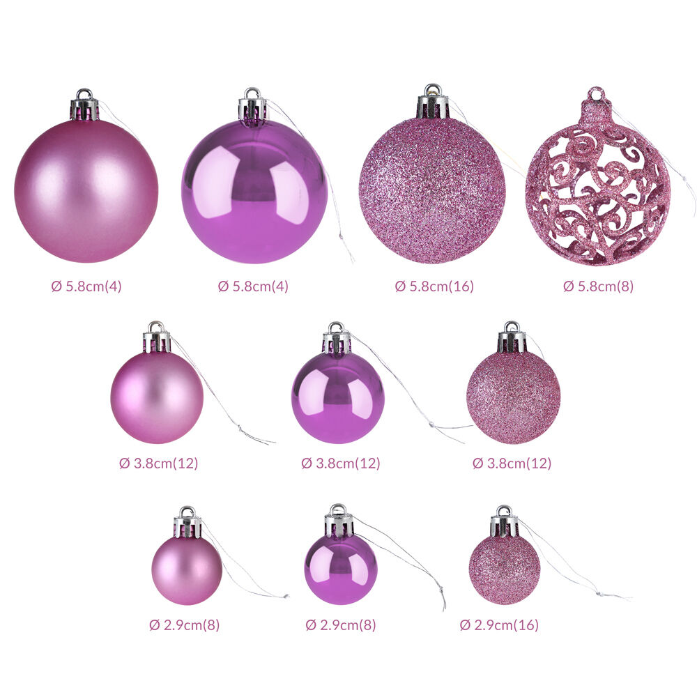 Weihnachtskugeln Rosa 100-tlg in matt, glänzend + glitzernd