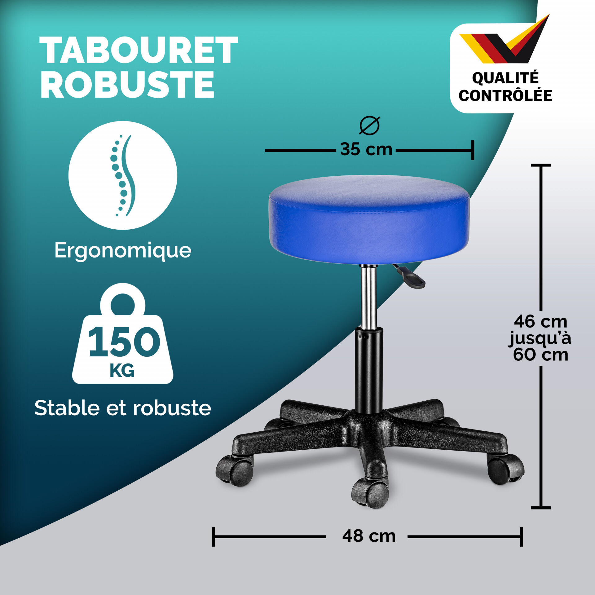 Rollhocker Kunstleder Blau 360° drehbar