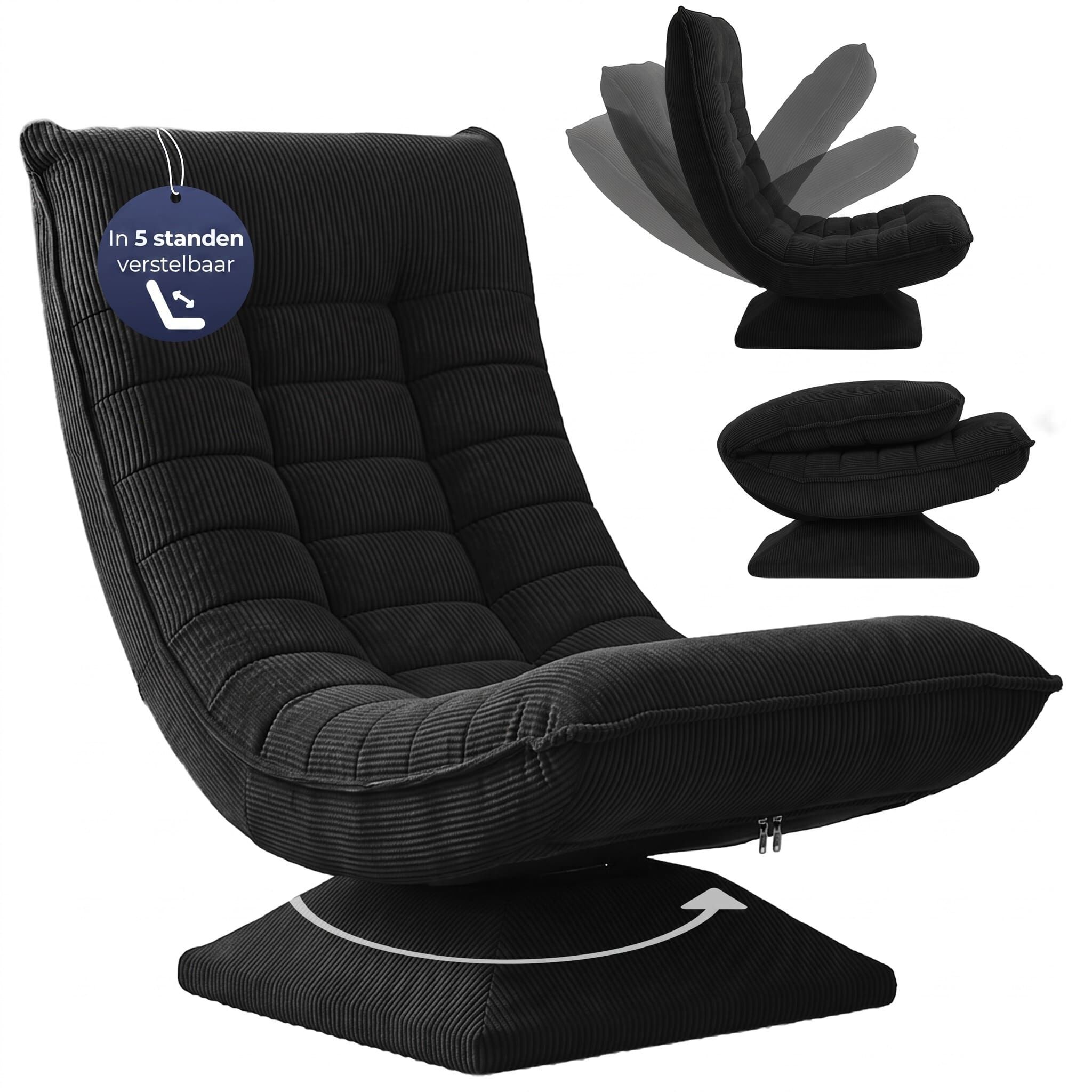 Sessel Aberdeen Schwarz Cord 5fach verstellbar 360 Grad drehbar klappbar