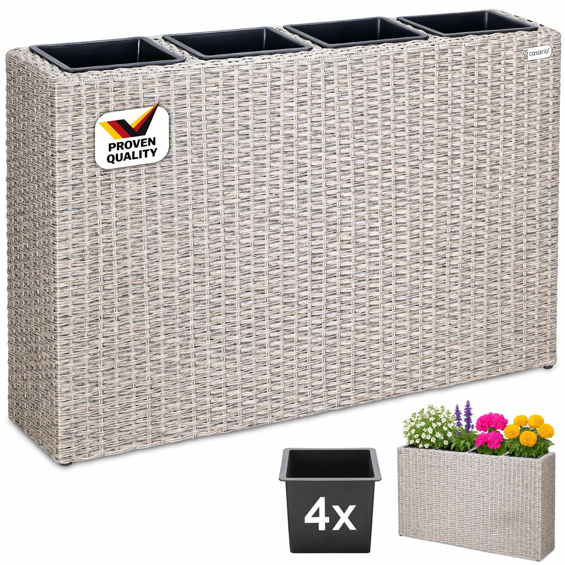 Polyrattan Blumenkasten Creme 95x27x60cm