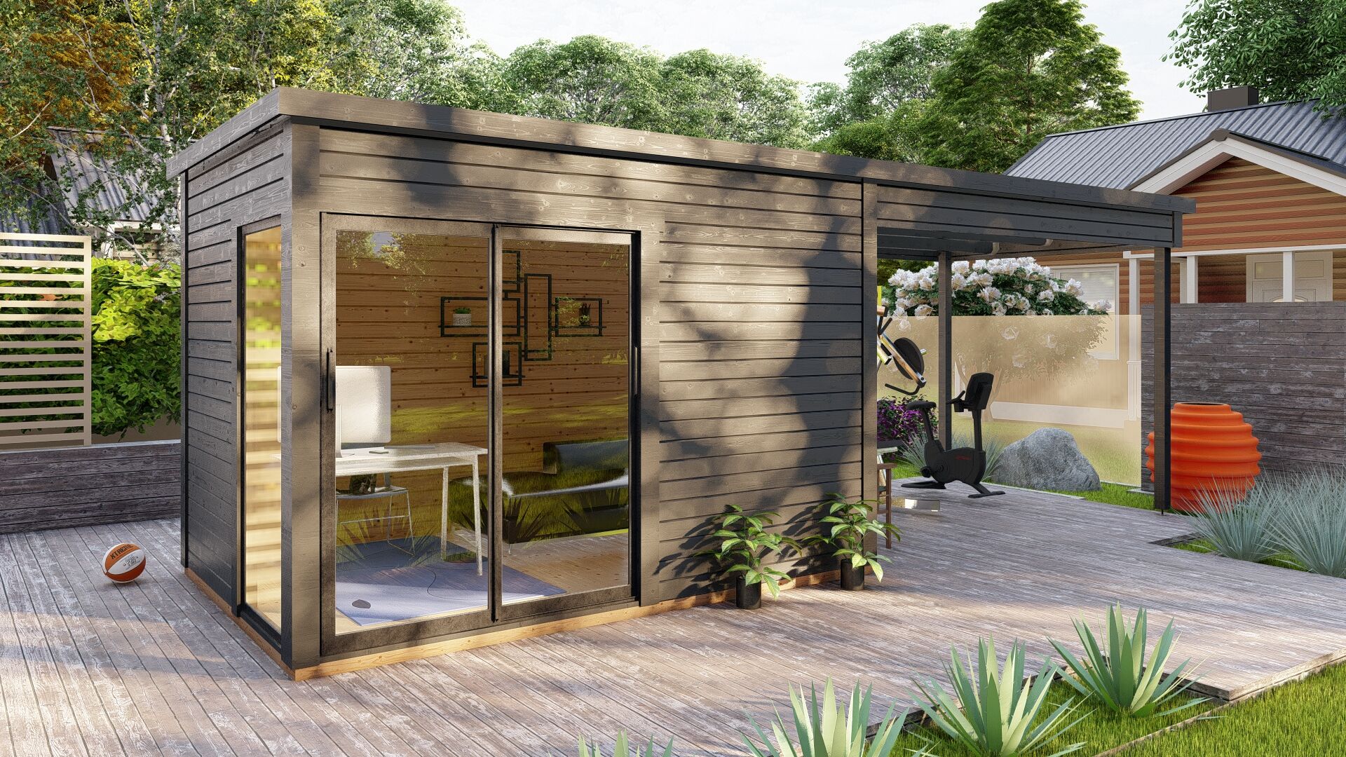 Flachdach Gartenhaus Sydney 38 Plus