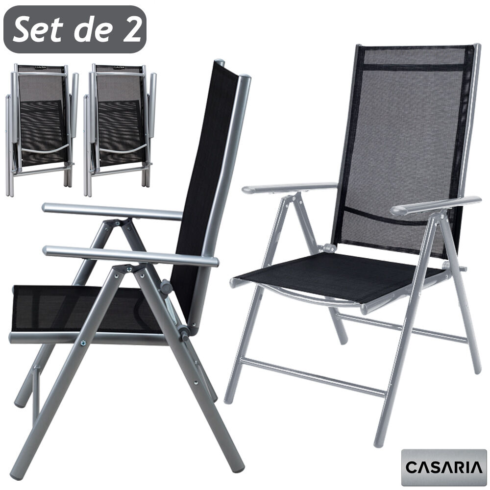 Gartenstuhl Hochlehner klappbar Bern 2er-Set Silber Alu verstellbar