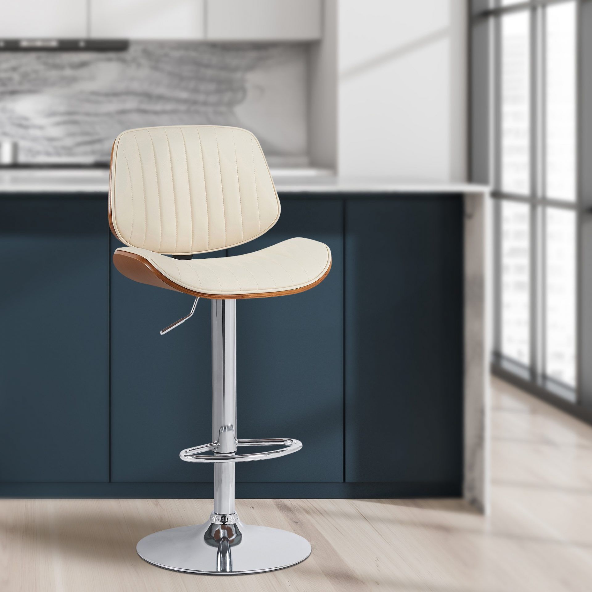 Barhocker Clawson Kunstleder chrom, walnuss/creme