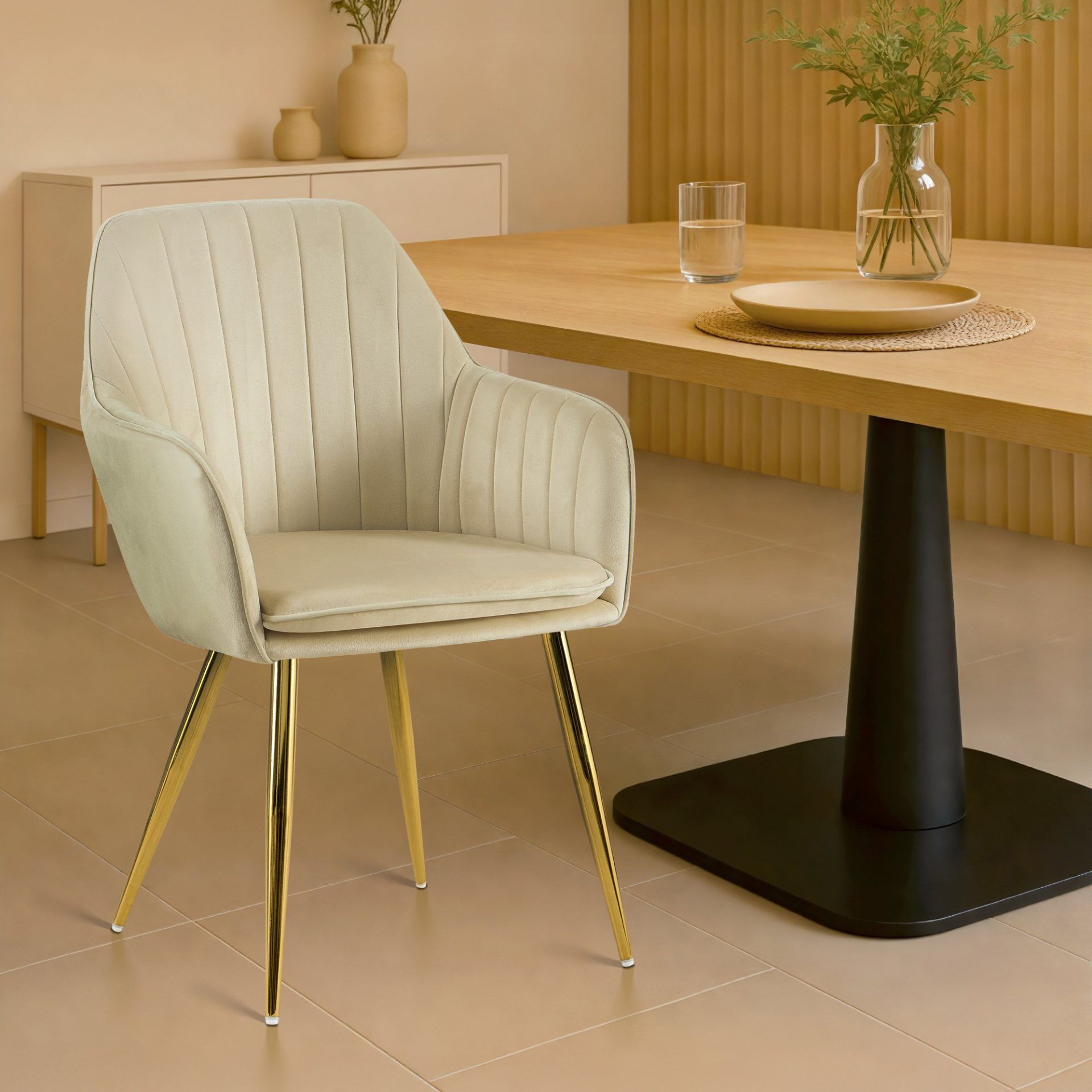 Esszimmerstuhl Cheryl Samt gold, creme