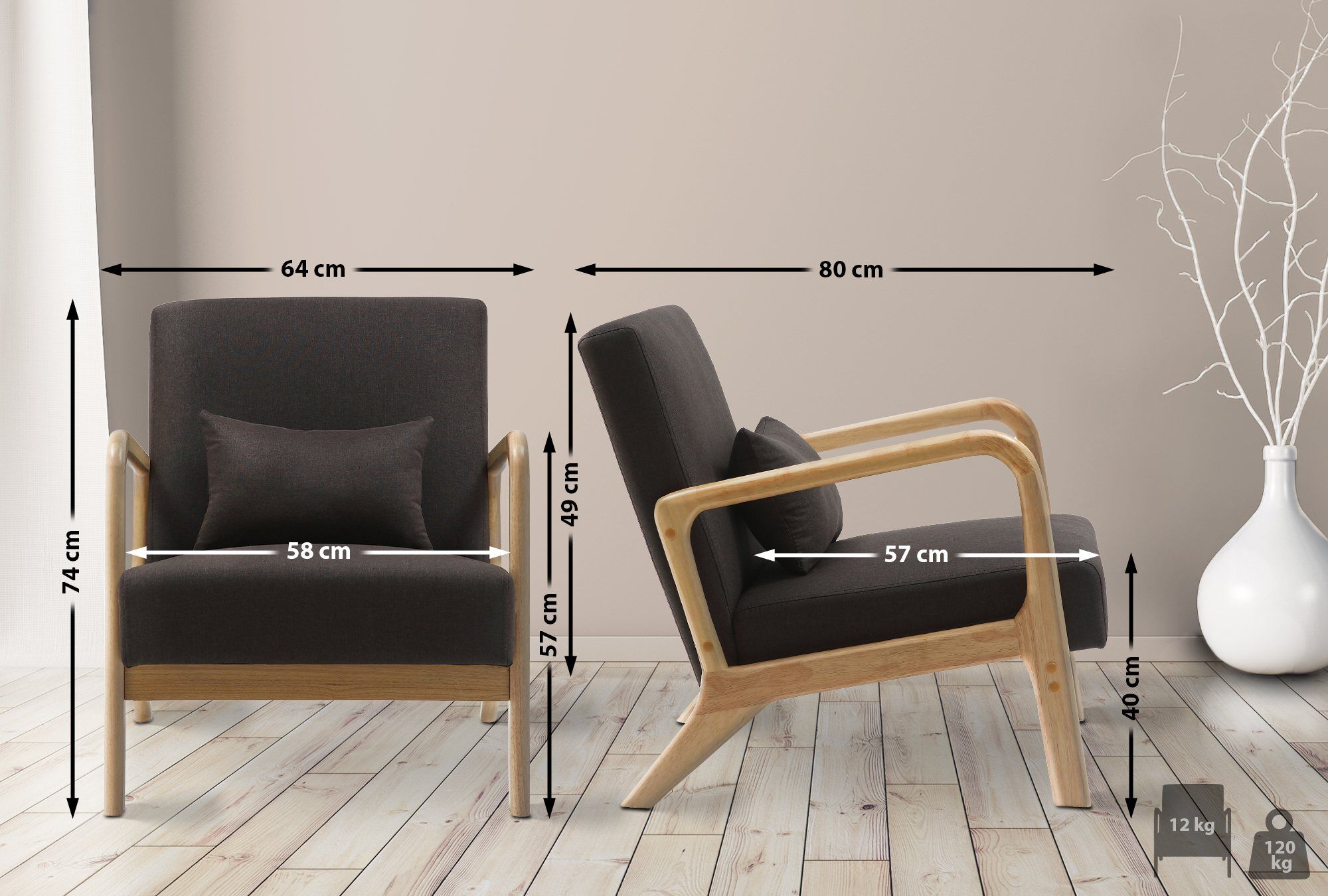 Sessel Hibbing Stoff, braun