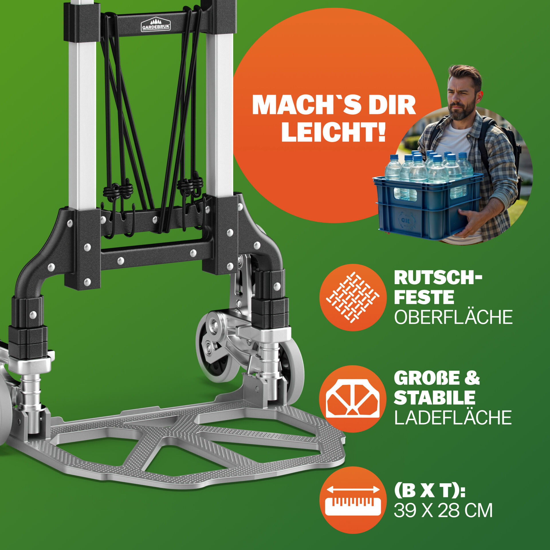Treppenkarre Silber/Schwarz 80kg höhenverstellbar