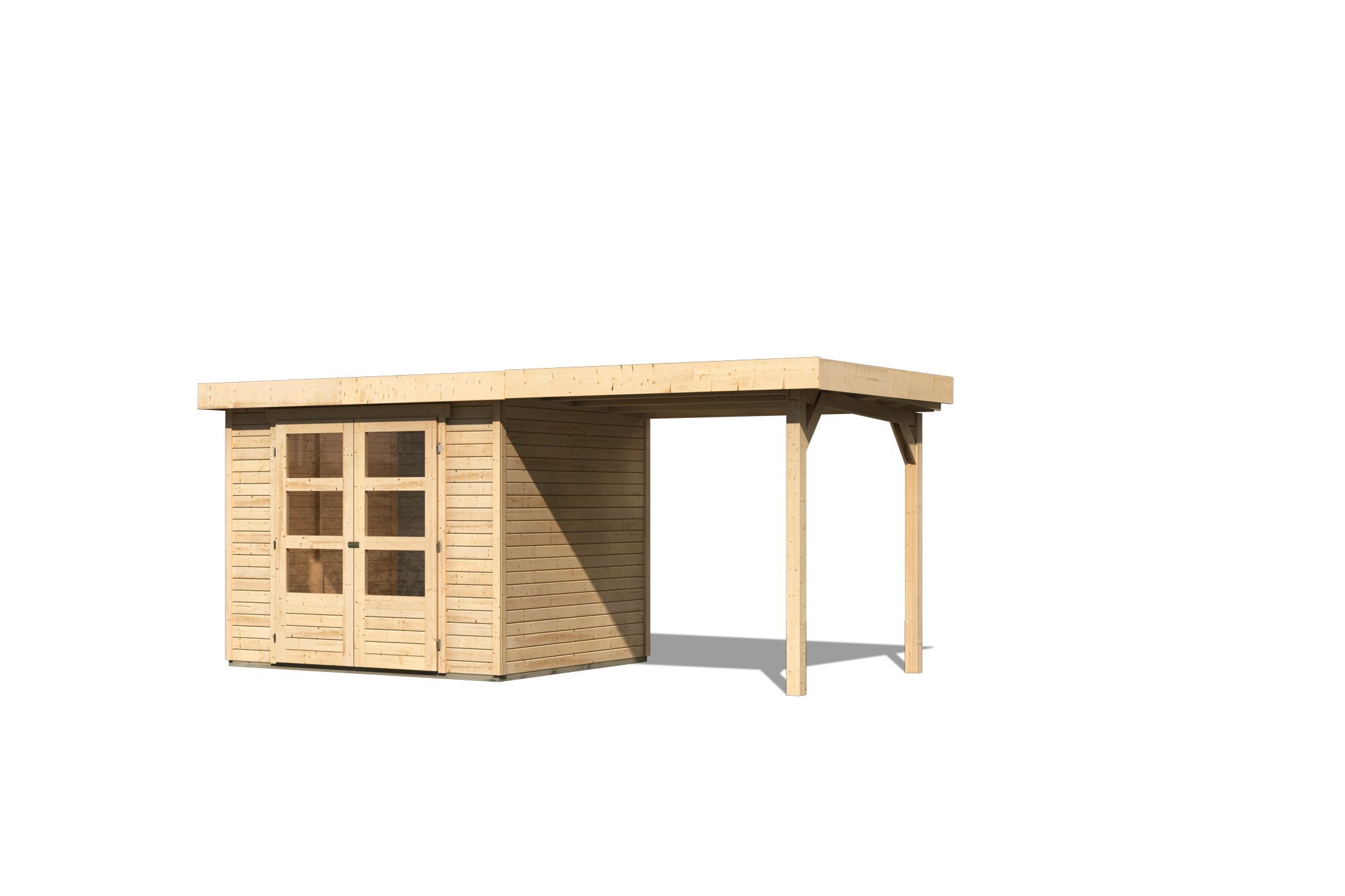 Karibu Gartenhaus Askola 3 SET – mit Anbaudach 2,4 m Breite, naturbelassen
