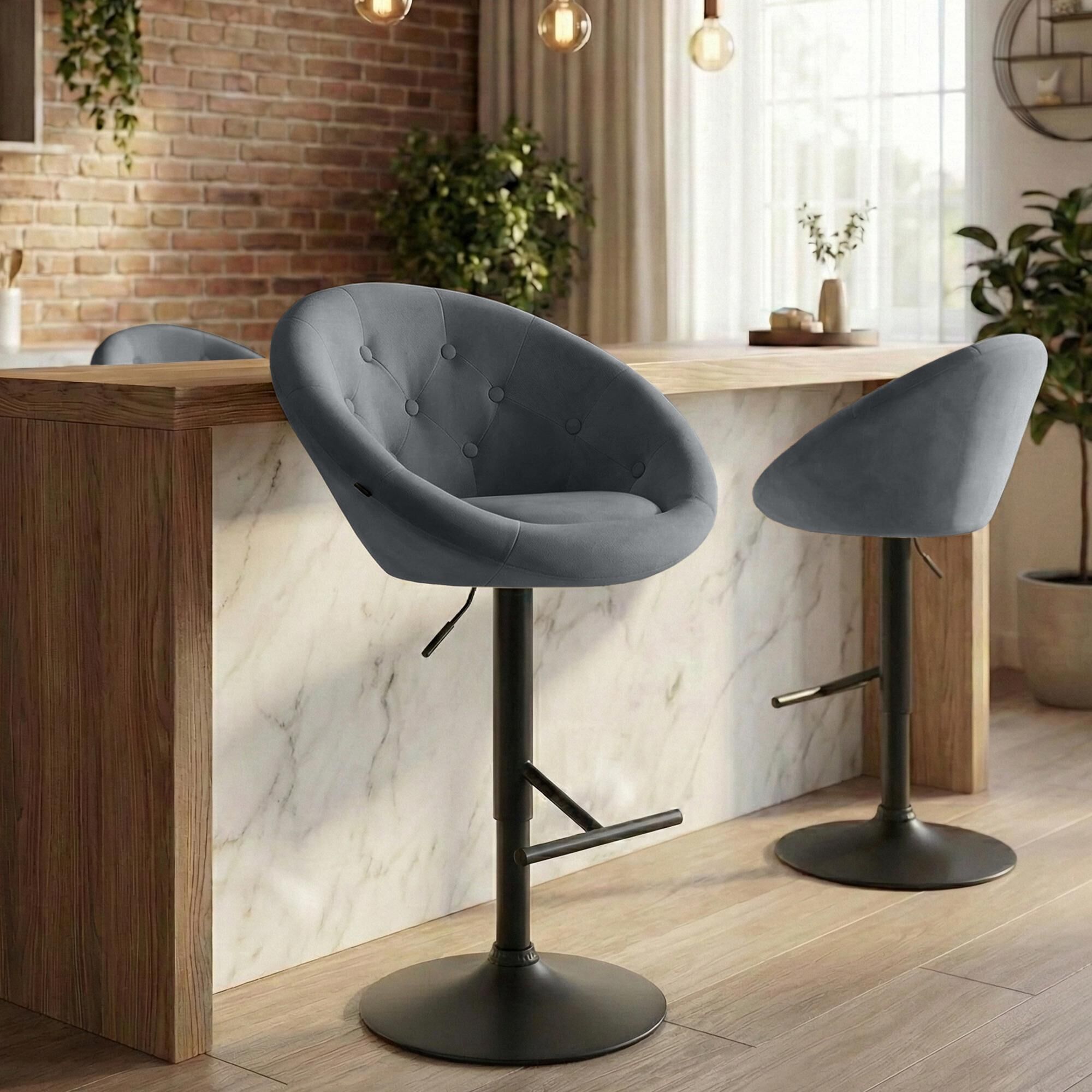 Barhocker London Samt schwarz, dunkelgrau