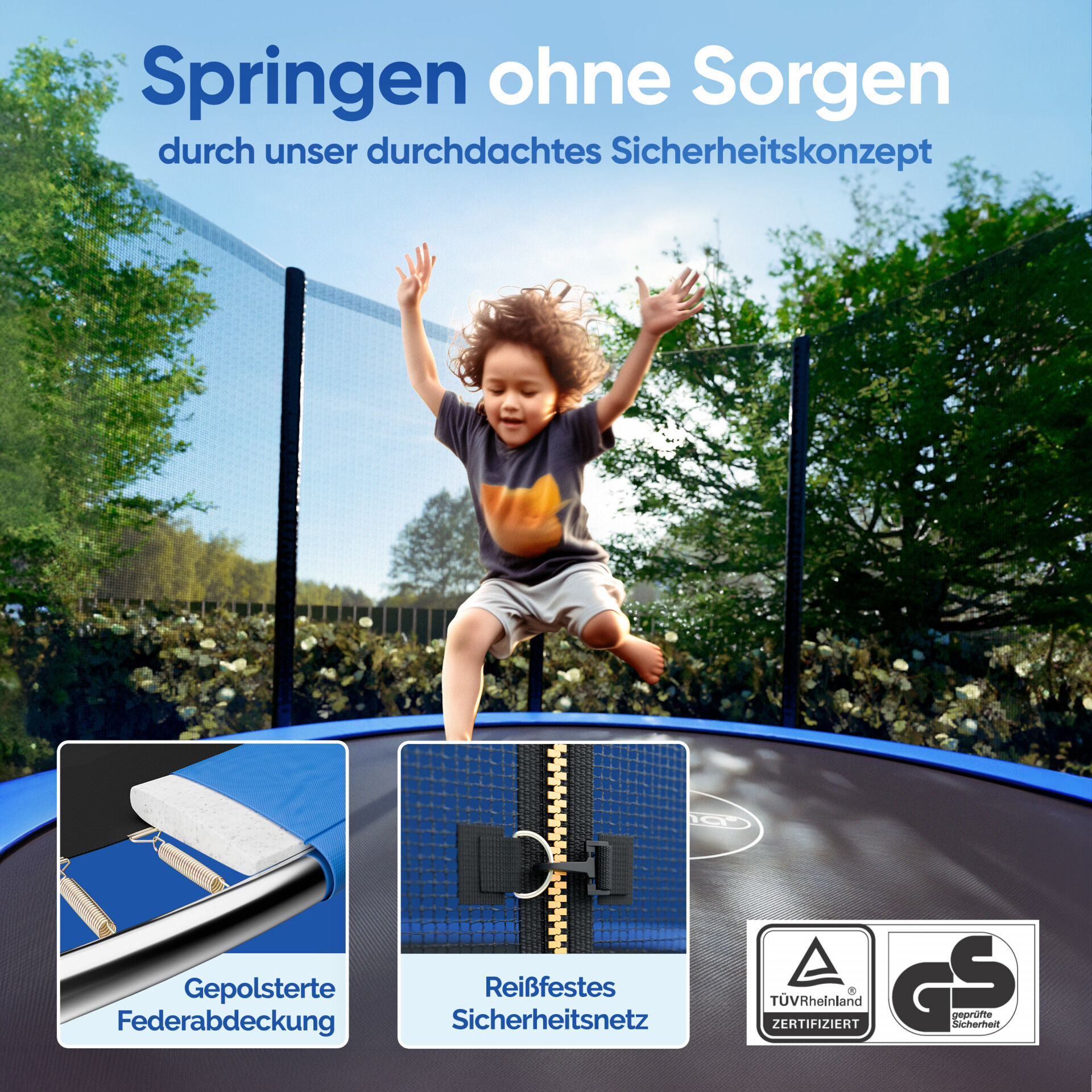 Trampolin Ø244cm Sicherheitsnetz innen TÜV GS