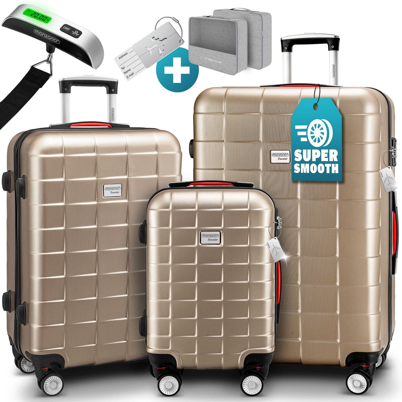 Hartschalenkoffer-Set Exopack 3-tlg Champagner ABS Zubehör