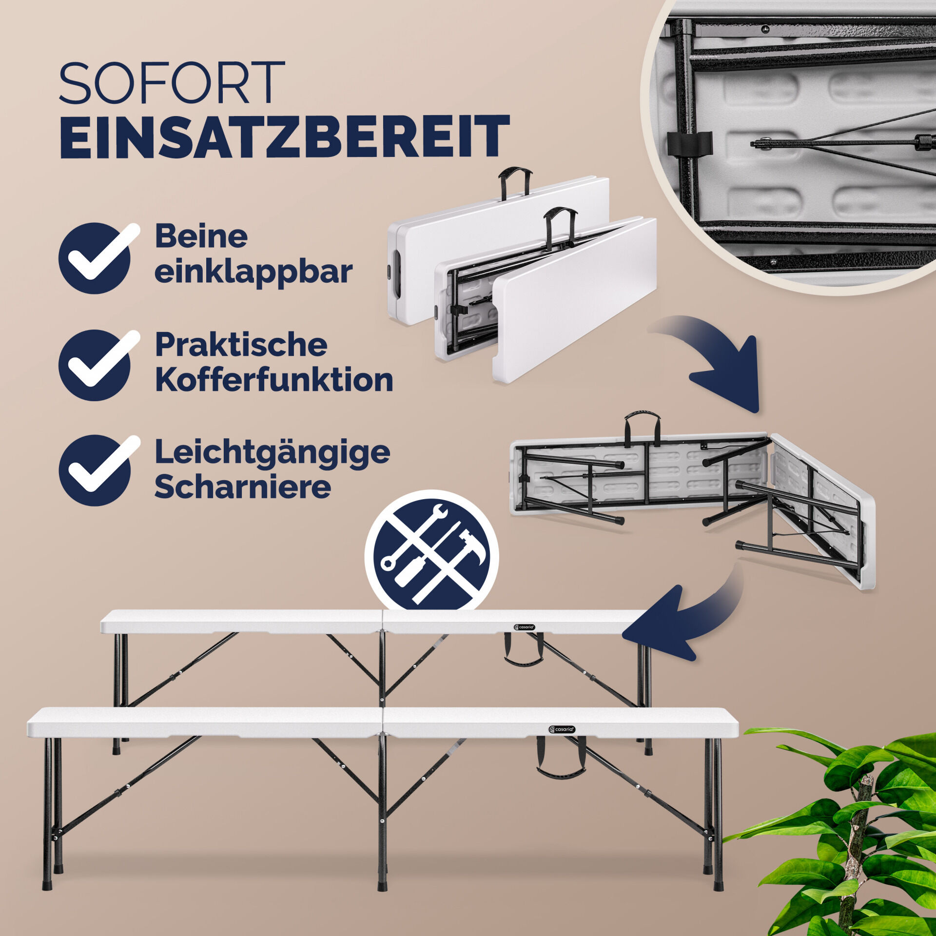 Bierbank 2er-Set klappbar platzsparend für 8 Personen 200kg je Bank