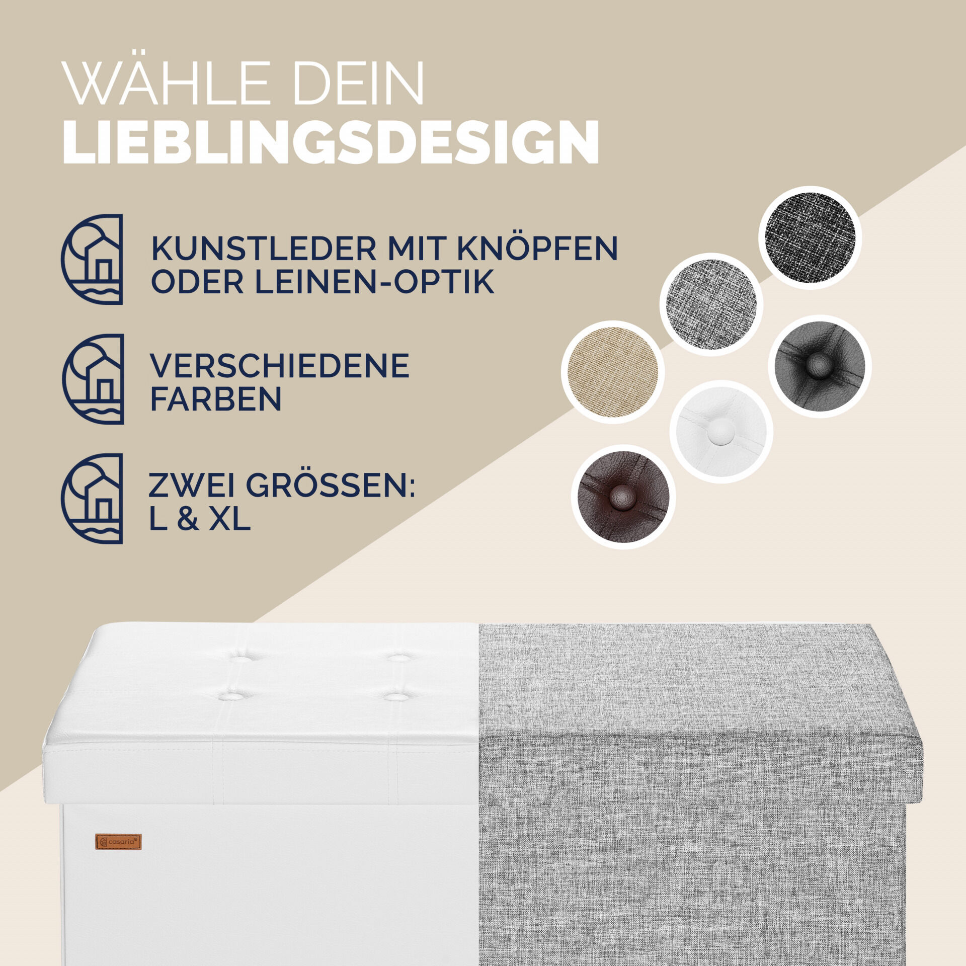 Sitzbank Weiß 76x38x38cm mit Stauraum faltbar