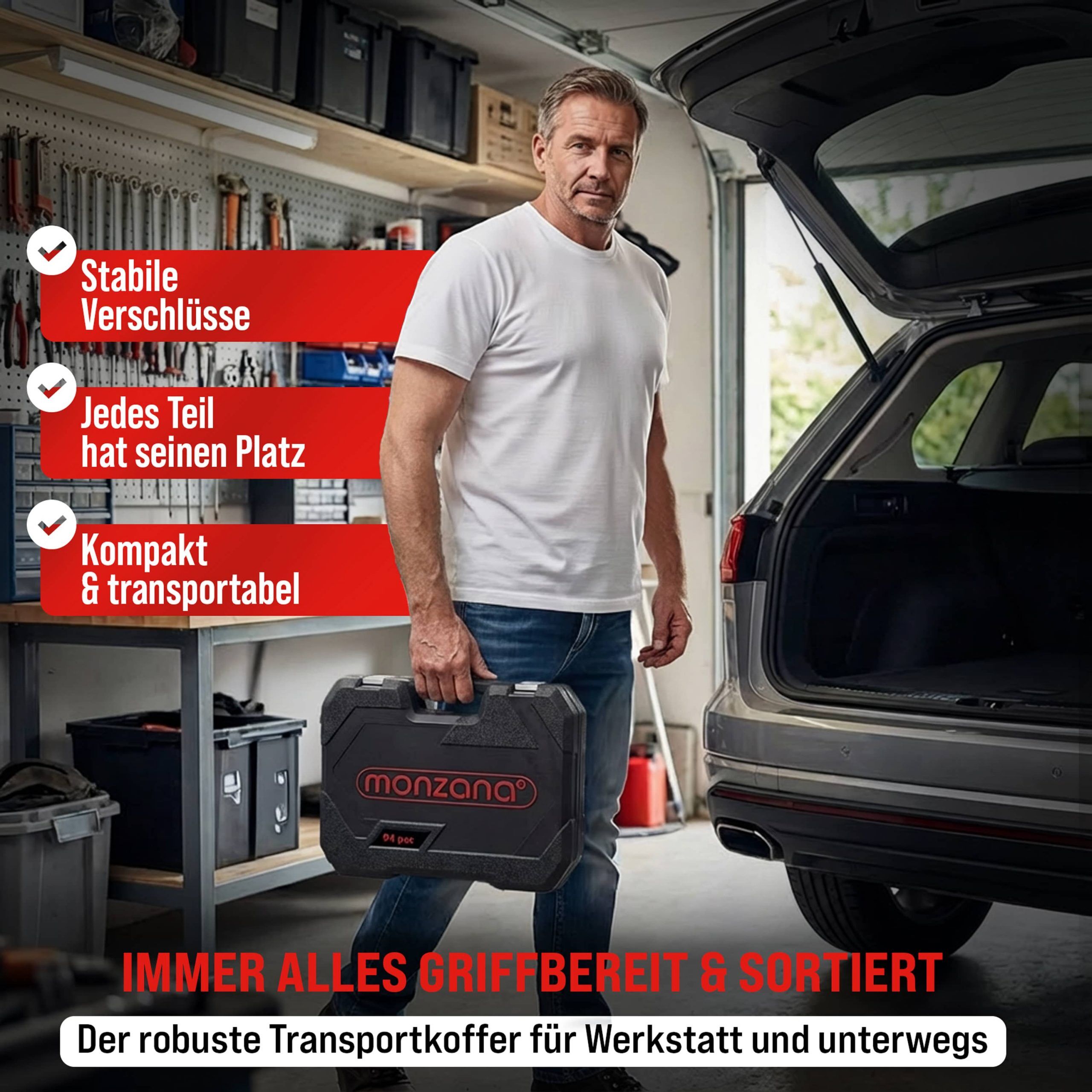 Werkzeugset 94-tlg aus Chrom-Vanadium-Stahl + Handschuhe