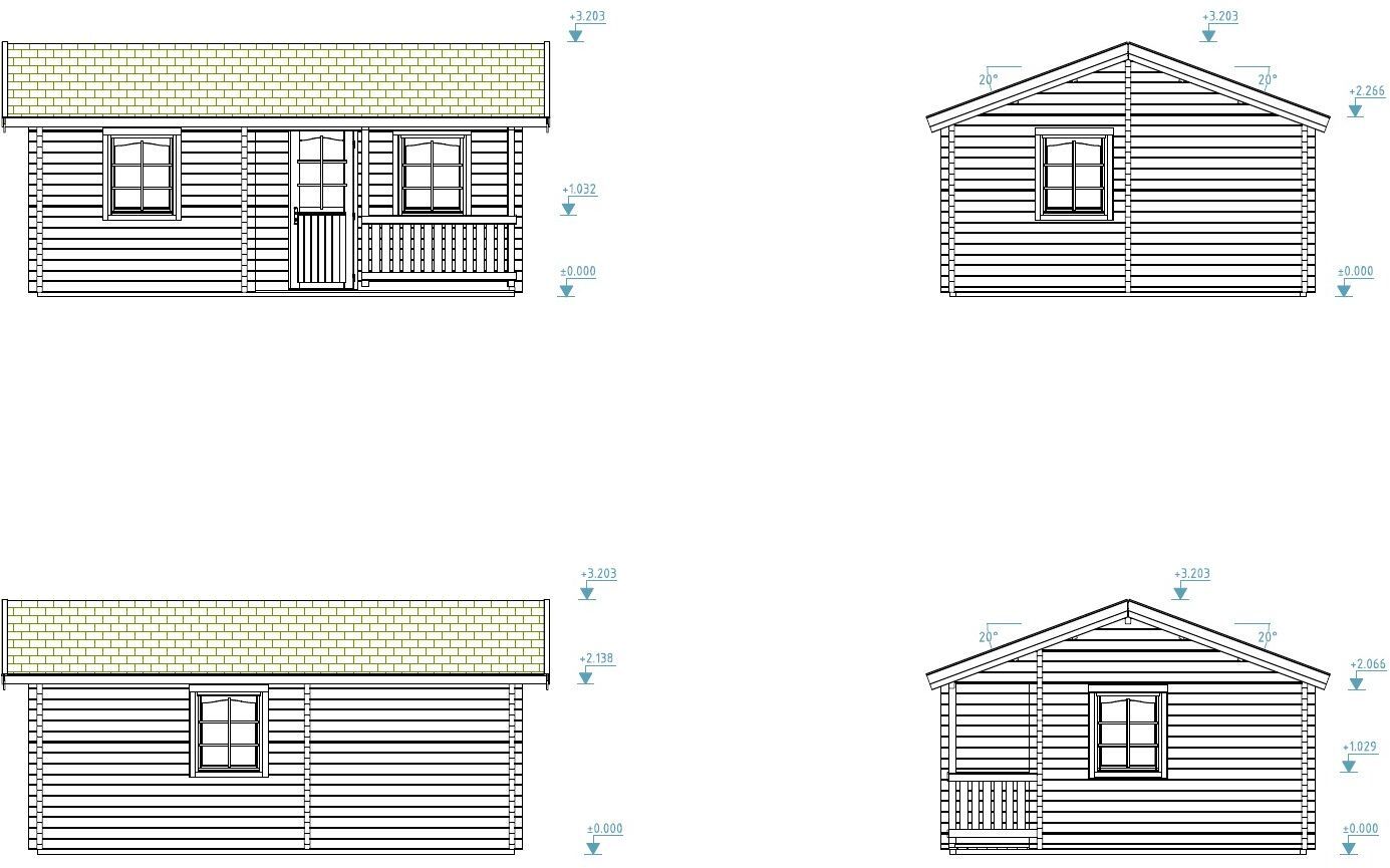Zeichnung Palmako Ferienhaus Sandra 21,5+3,7 m²