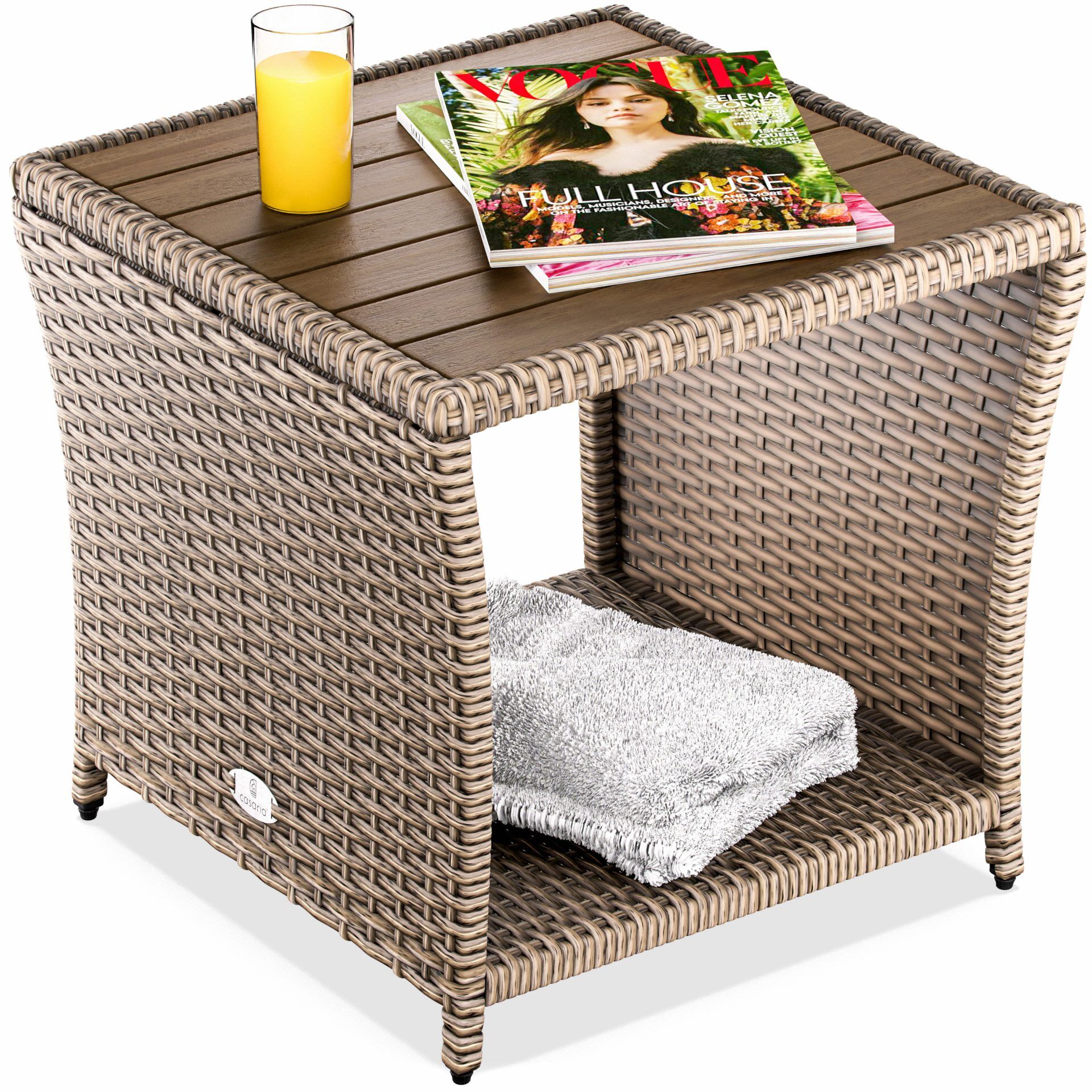 Polyrattan Beistelltisch Creme 40x45x45cm Akazienholz