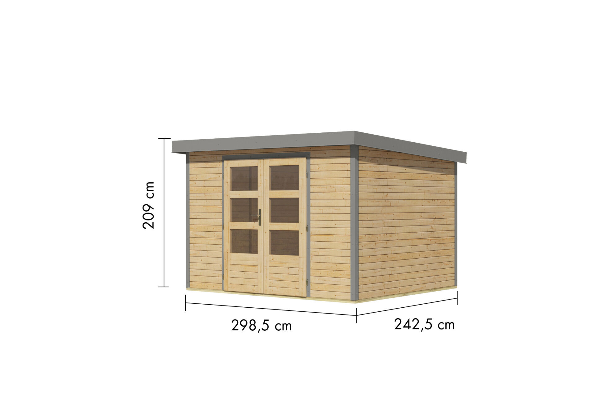 Karibu Pultdach Holz & Metall Gartenhaus Jupiter 5, naturbelassen / graualuminium