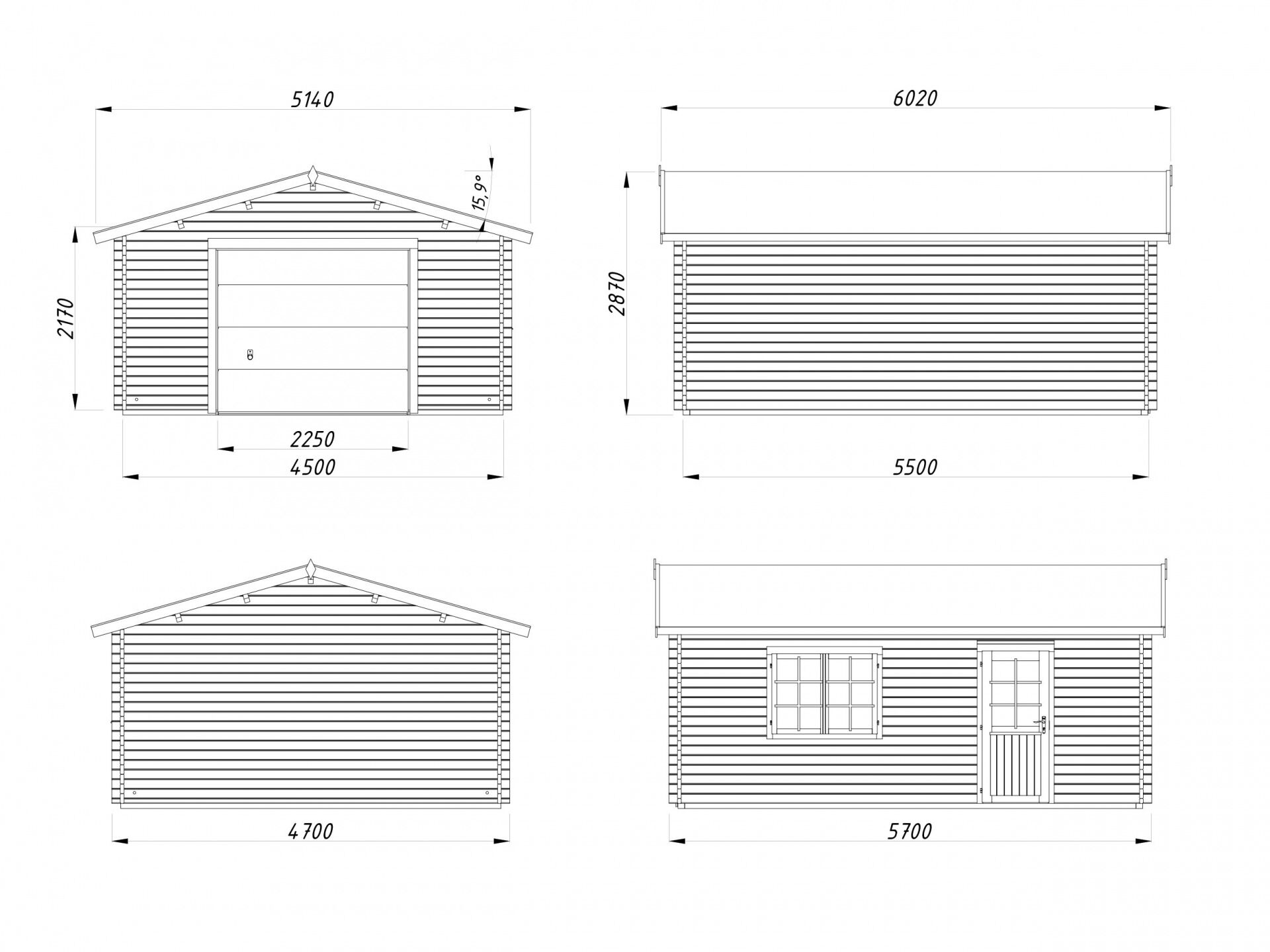 Palmako Holzgarage Roger 23,9 m² mit Sektionaltor