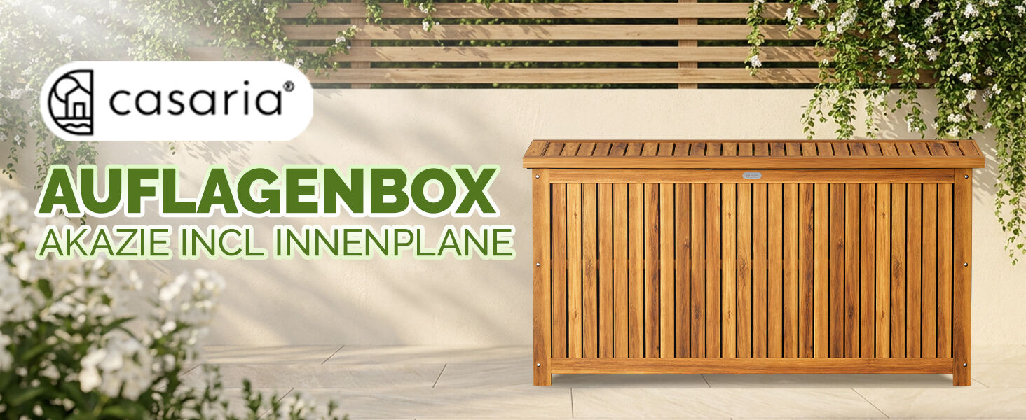Gartenbox Akazienholz 115x50x59cm mit Innenplane wetterfest 205L