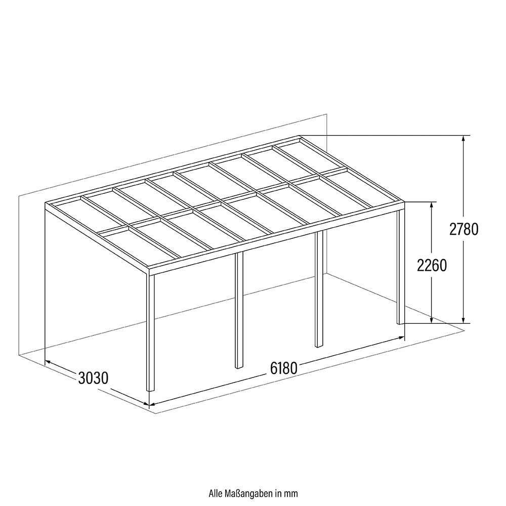 Terrassenüberdachung SOLIS - 618 / 625 x 303 / 300 x 278 / 226 cm