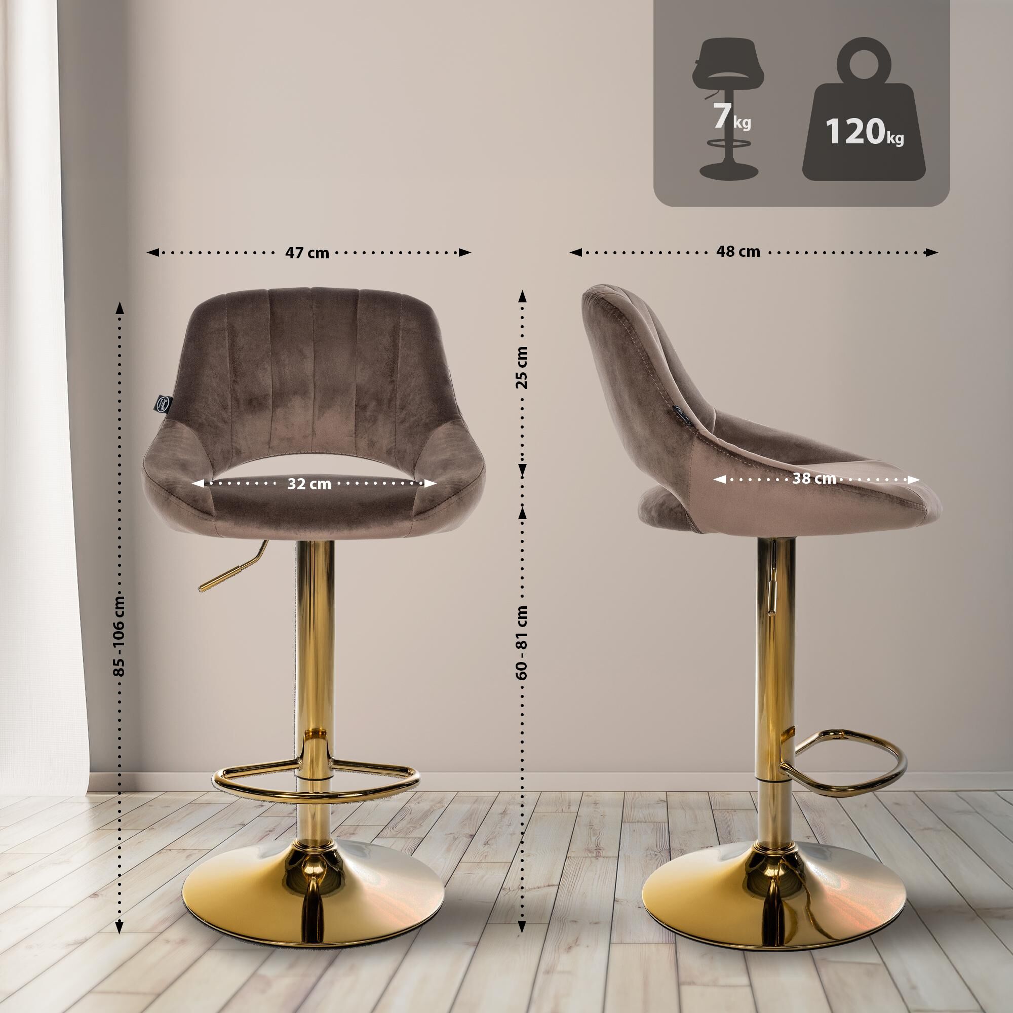 Barhocker Milet Samt gold, braun