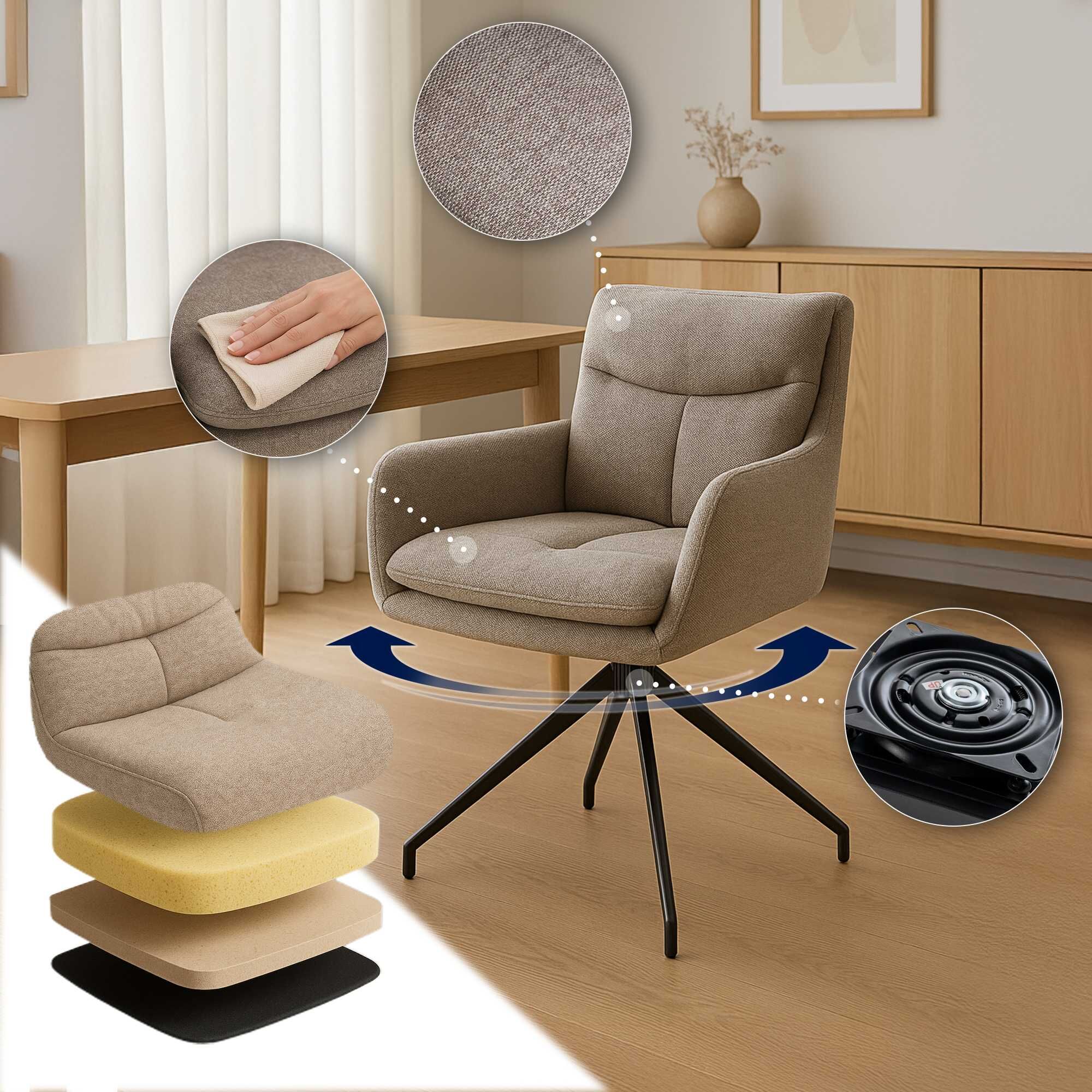 2er Set Esszimmerstuhl Somers Stoff, taupe