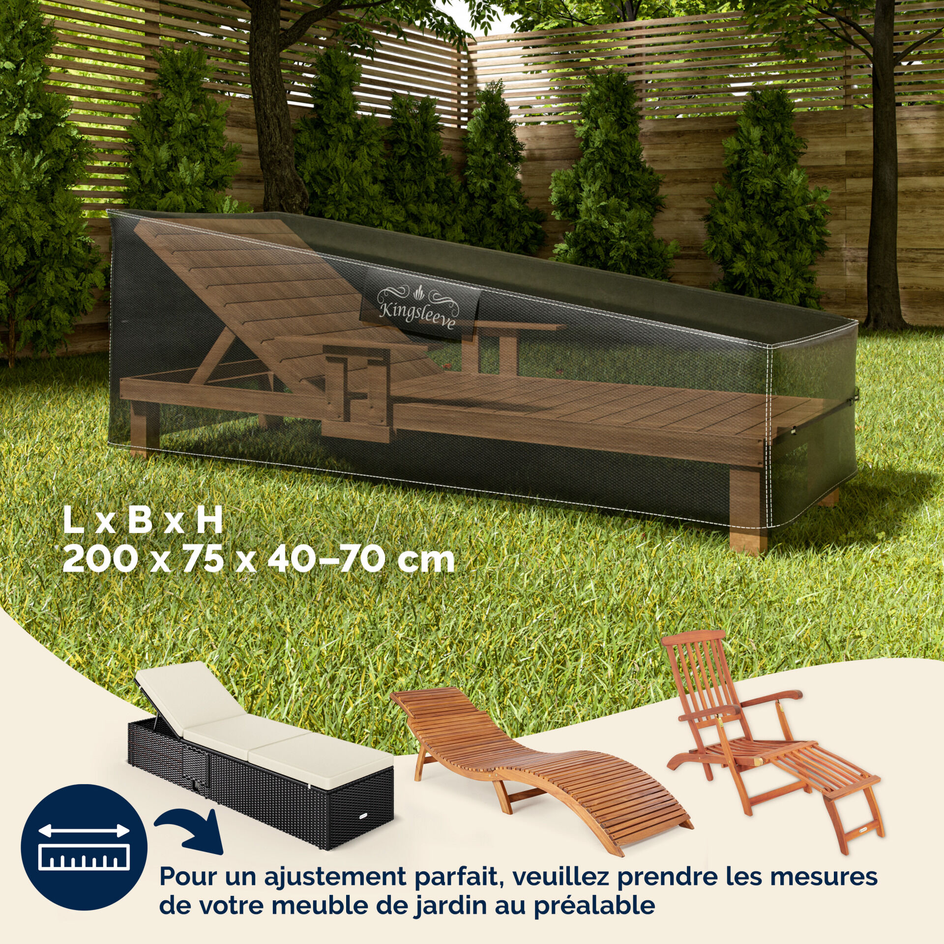 Abdeckplane Sonnenliege Anthrazit 200x75x40/70cm 9100mm Wassersäule