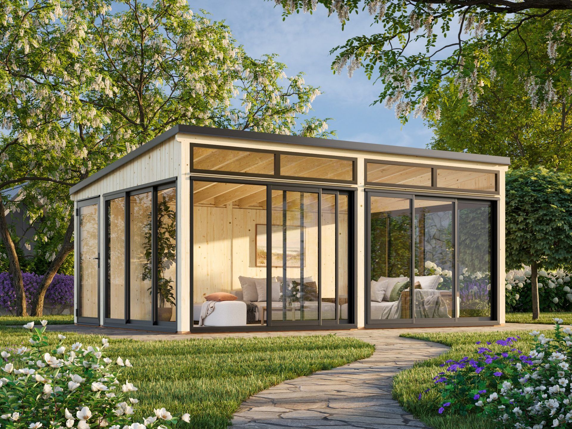 Palmako Modernes Gartenhaus Gartenzimmer Saga 23,3 m² Slide Plus