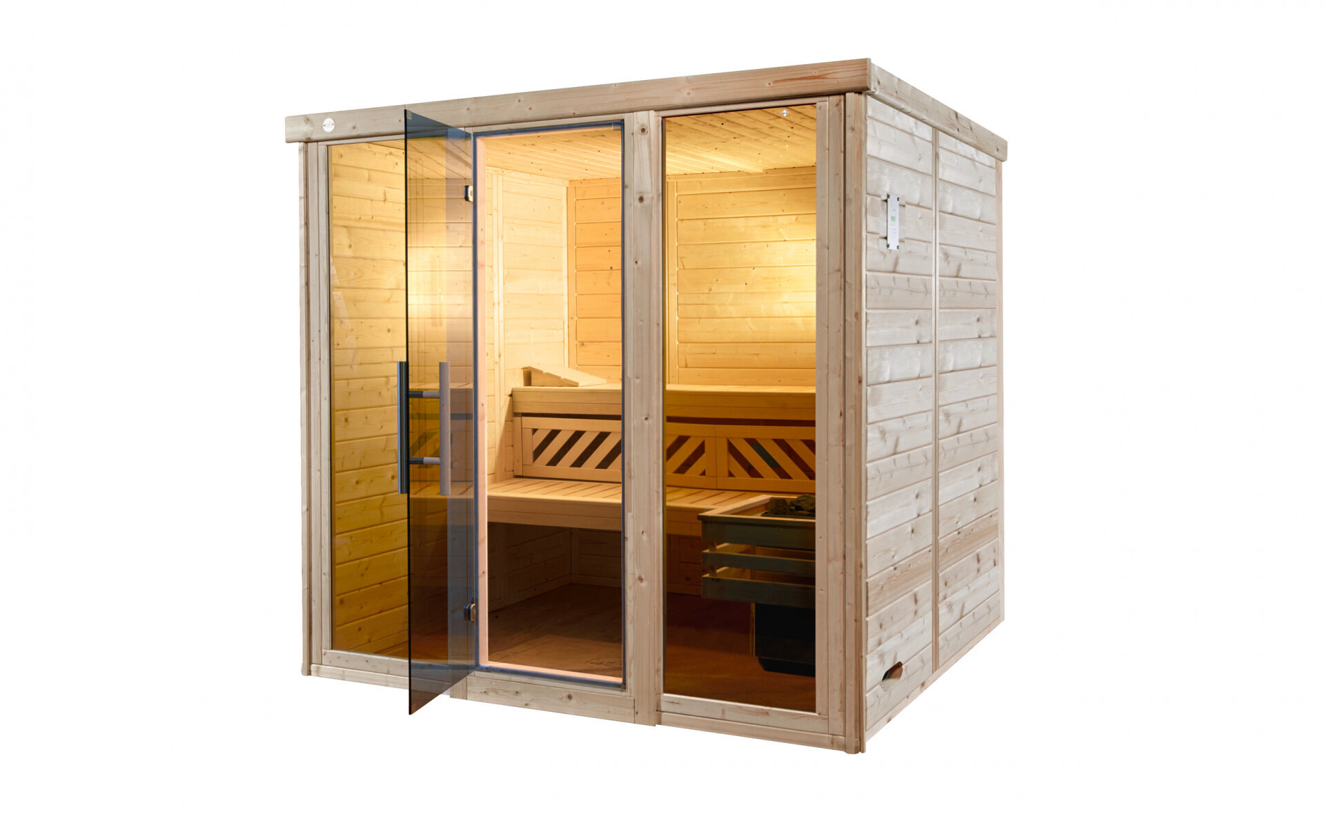 weka Design-Sauna KEMI PANORAMA 3 inkl. 7,5 kW OS-Ofenset