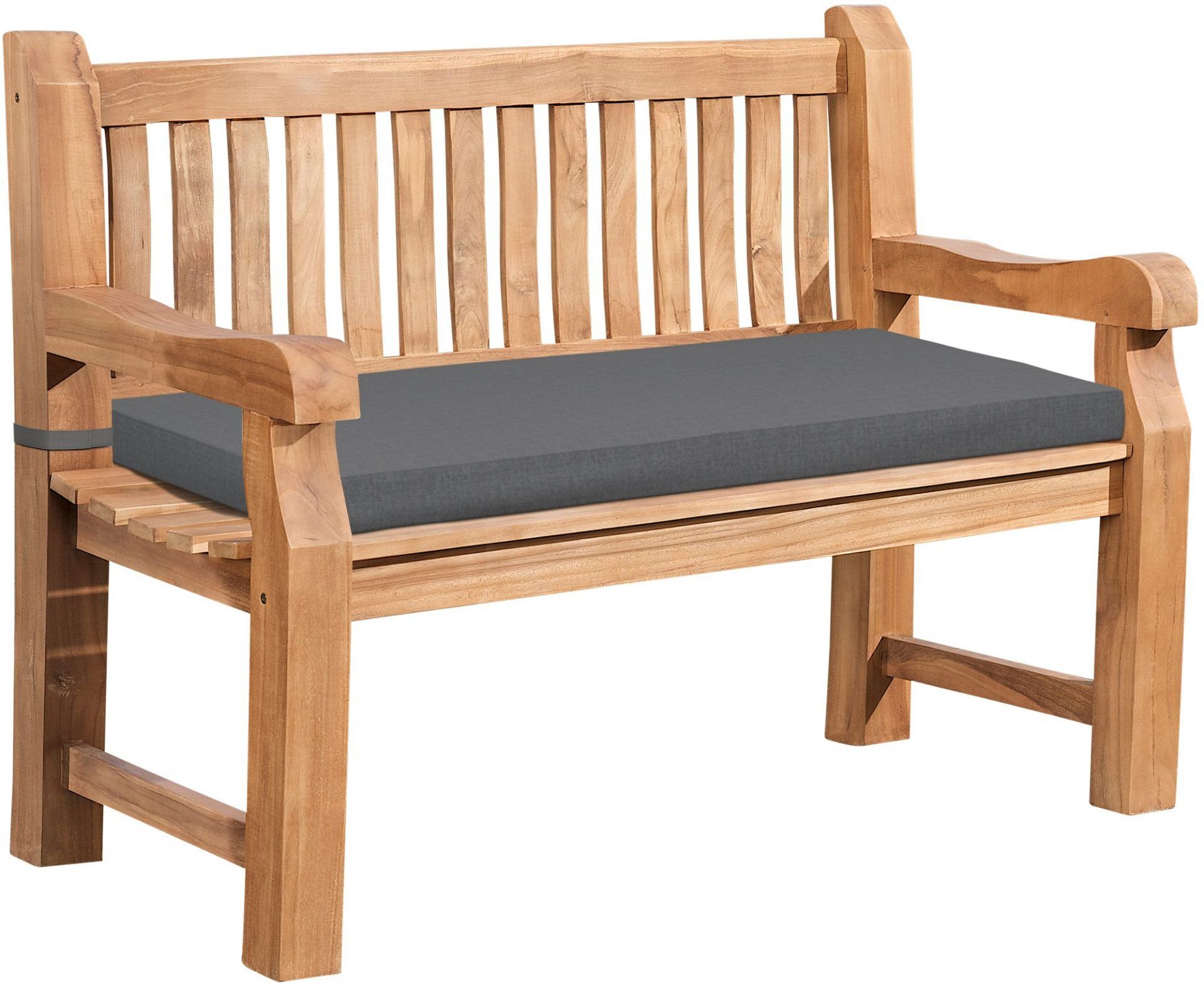 Teakbank Jackson mit Sitzkissen 120 cm + teak, dunkelgrau
