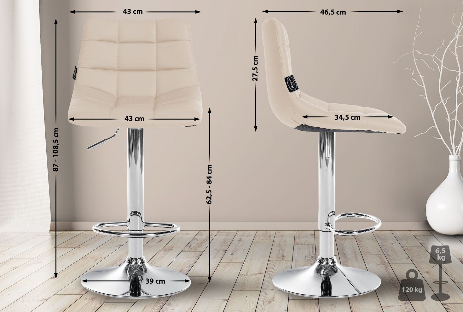 2er Set Barhocker Jerry Kunstleder chrom, creme