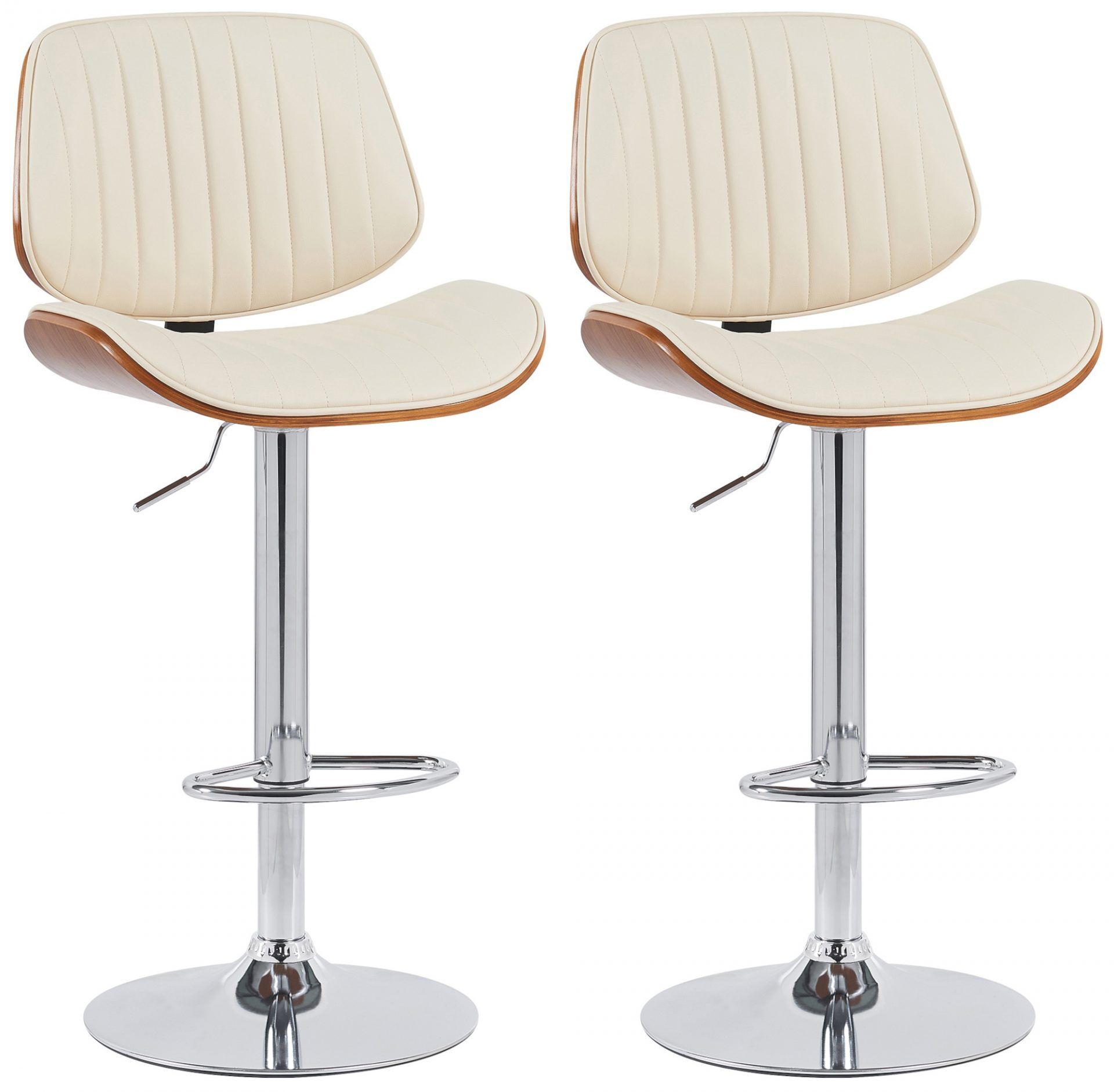 2er Set Barhocker Clawson Kunstleder chrom, walnuss/creme