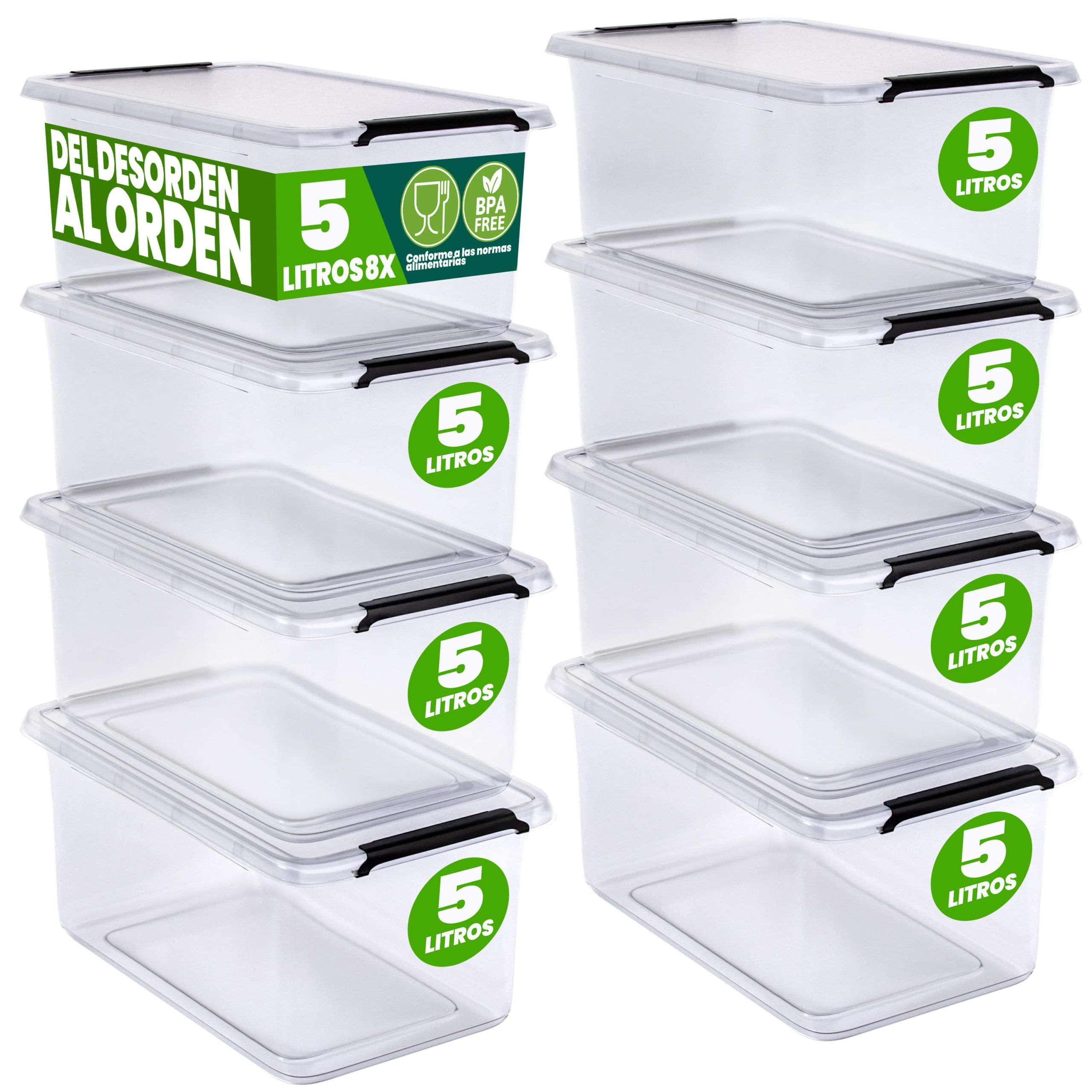 Aufbewahrungsbox 8er-Set 30x20x12cm 5L transparent stapelbar BPA-frei