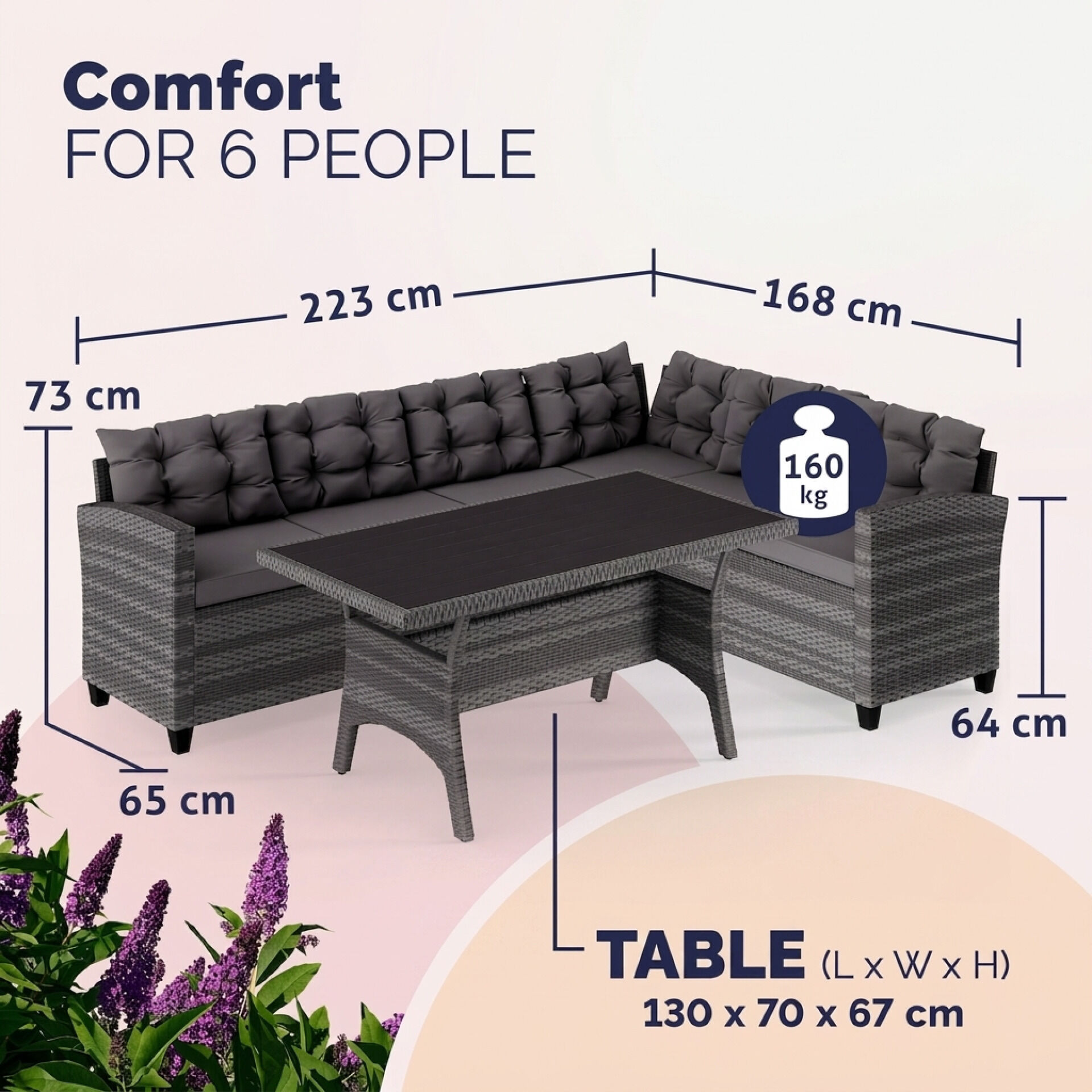 Polyrattan Ecklounge Lissabon Grau/Anthrazit inkl Kissen