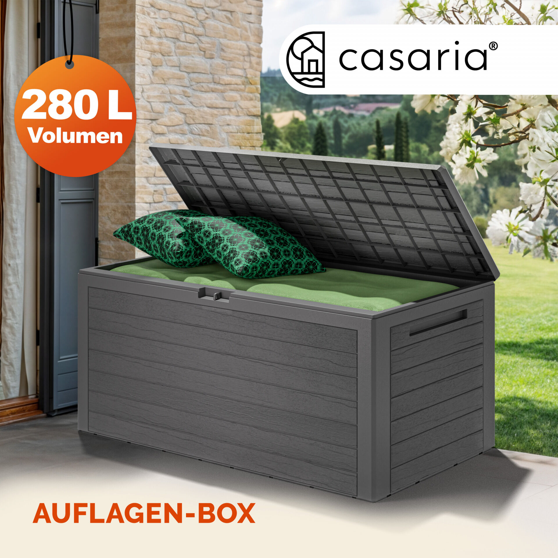 Gartenbox Woody 280L Grau Holzoptik wasserdicht