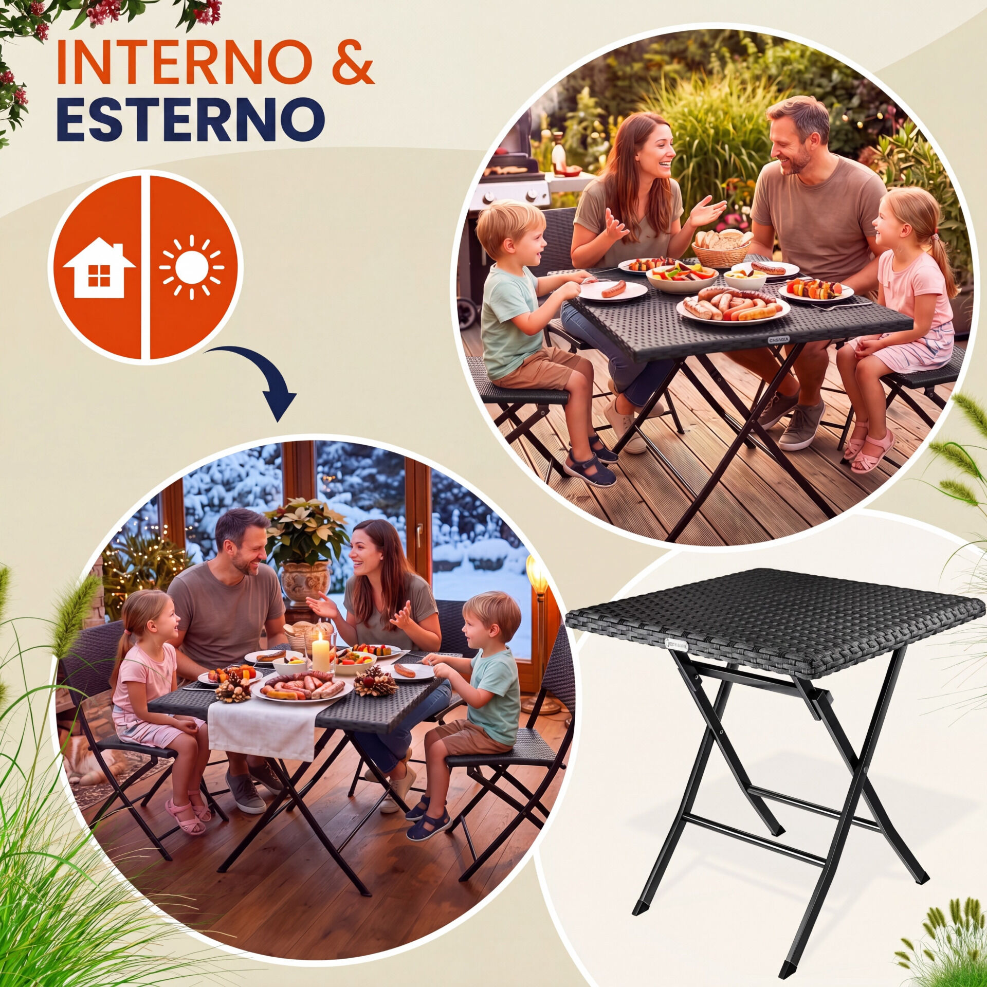 Polyrattan Klapptisch Rom Schwarz 75x65x65cm