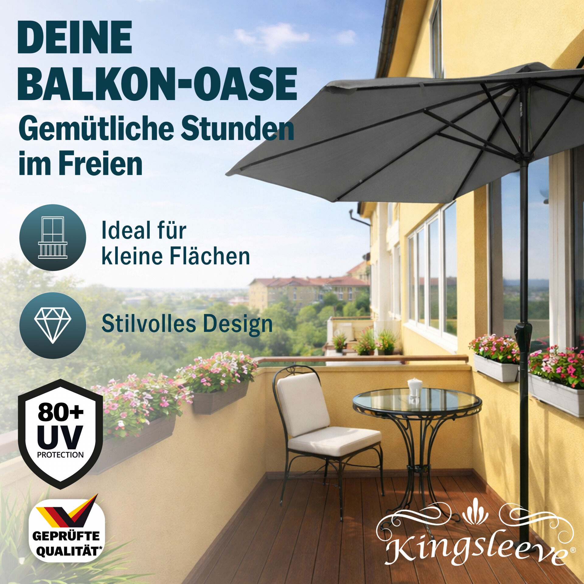 Terrassen-Sonnenschirm Anthrazit UV-Schutz 80+